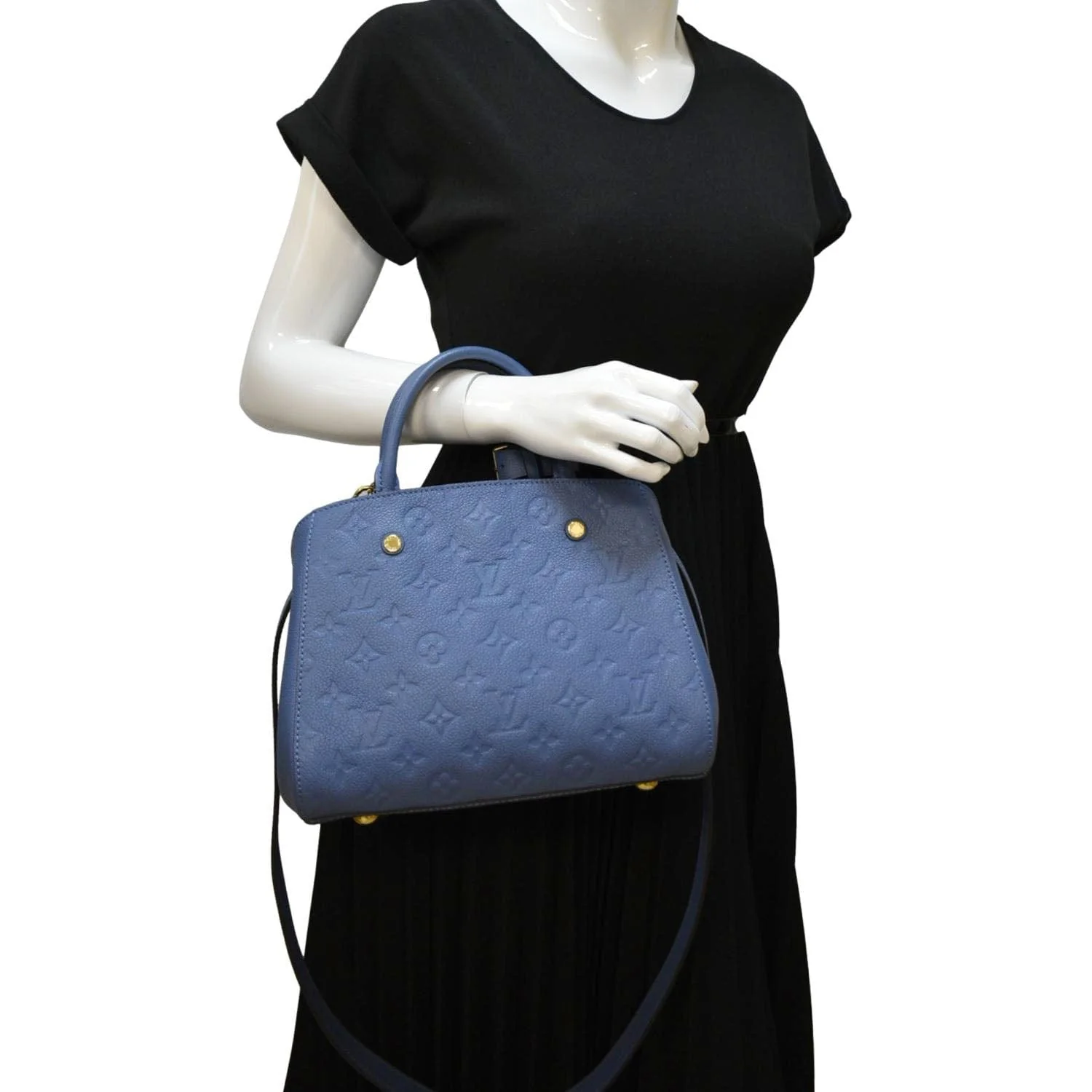 LOUIS VUITTON Montaigne BB Monogram Empreinte Leather Satchel Bag Blue - Image 2