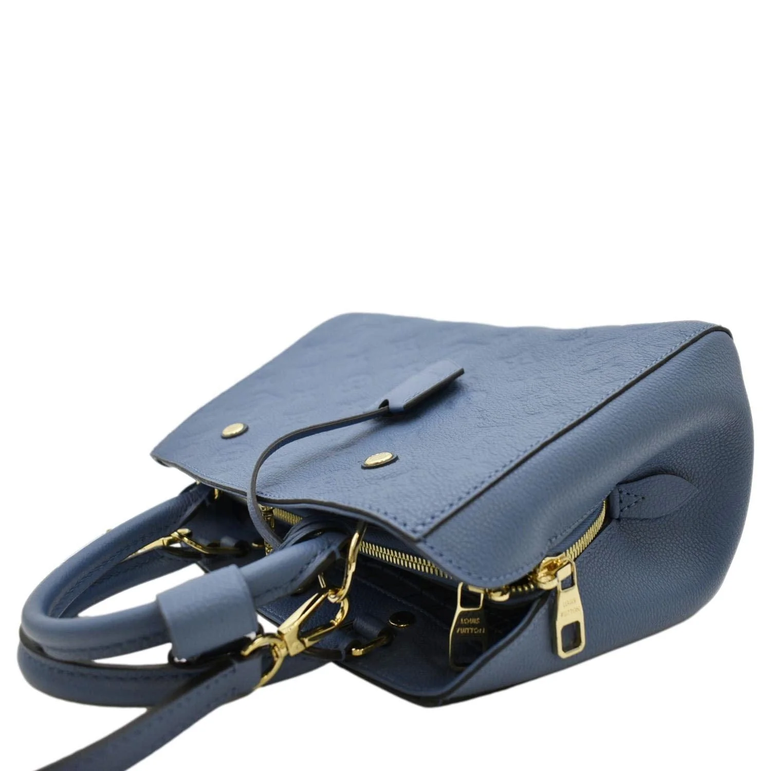 LOUIS VUITTON Montaigne BB Monogram Empreinte Leather Satchel Bag Blue - Image 6
