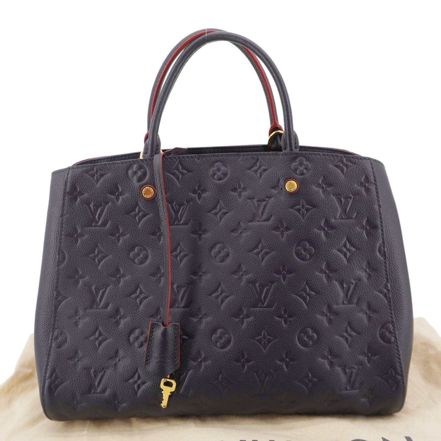 LOUIS VUITTON Montaigne GM Empreinte Leather Shoulder Bag Navy Blue - Image 3