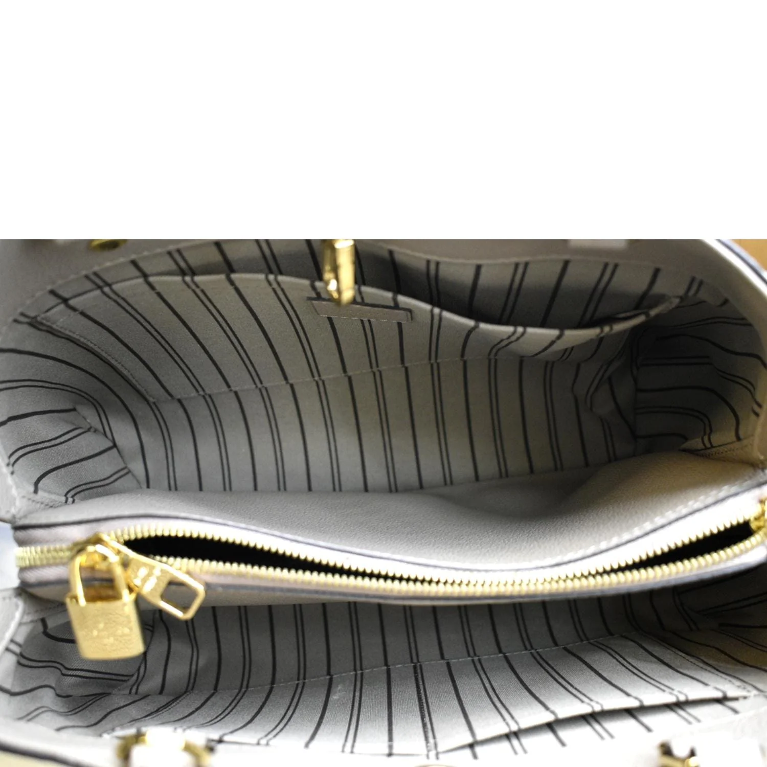LOUIS VUITTON Montaigne MM Monogram Empreinte Shoulder Bag Tourterelle - Image 11
