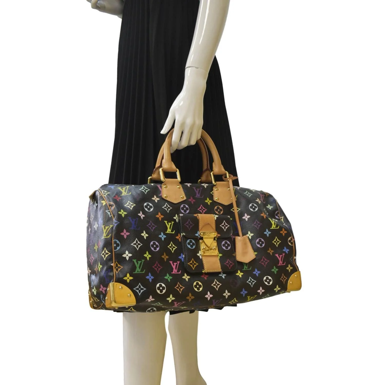 LOUIS VUITTON Speedy 40 Monogram Multicolor Satchel Bag Black - Image 2
