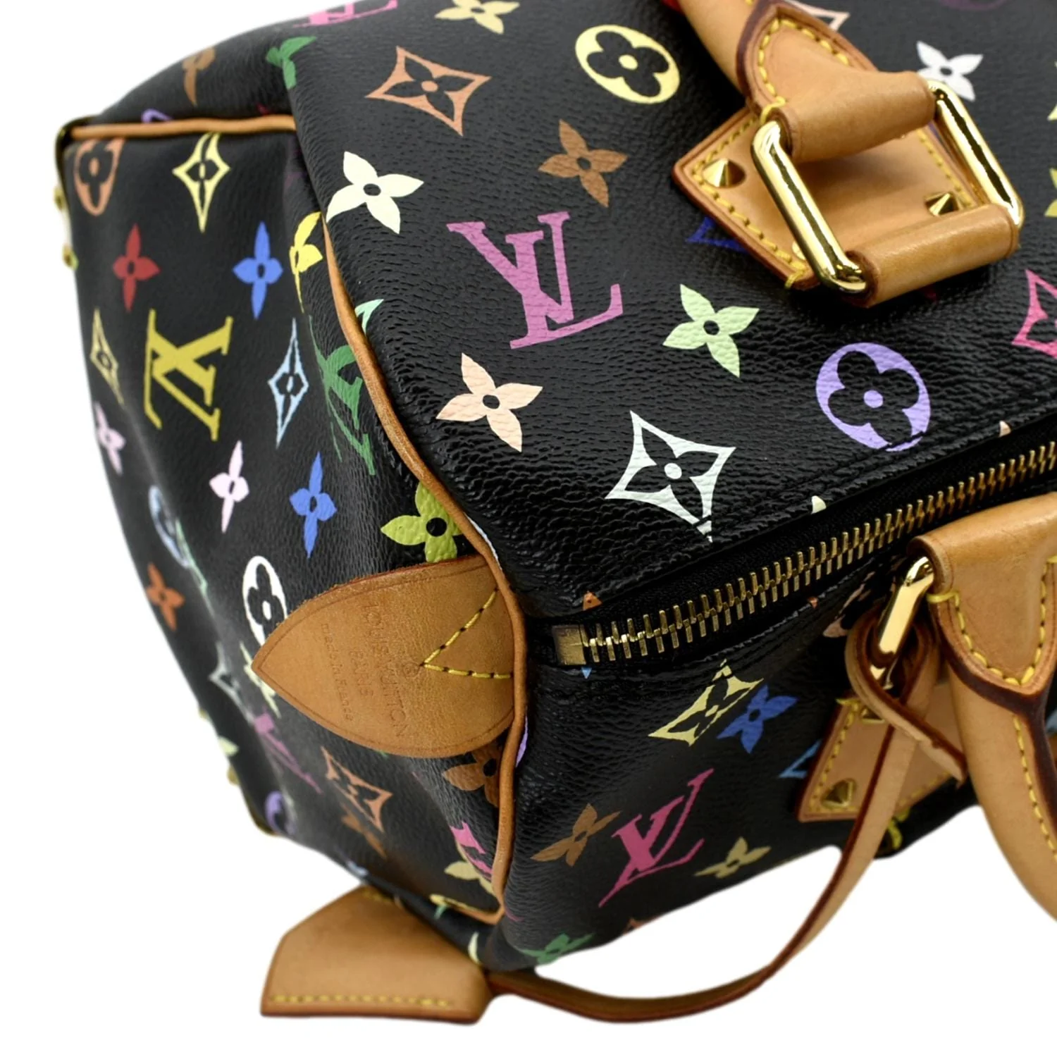 LOUIS VUITTON Speedy 30 Multicolor Monogram Canvas Satchel Bag Black - Image 6
