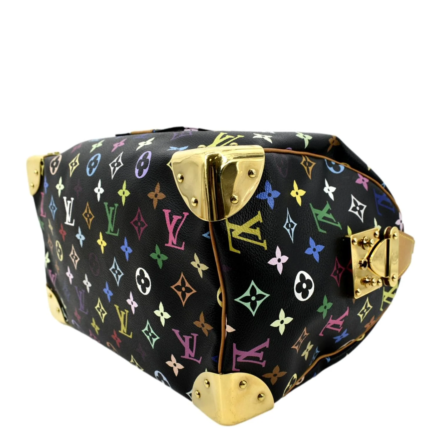LOUIS VUITTON Speedy 30 Multicolor Monogram Canvas Satchel Bag Black - Image 8