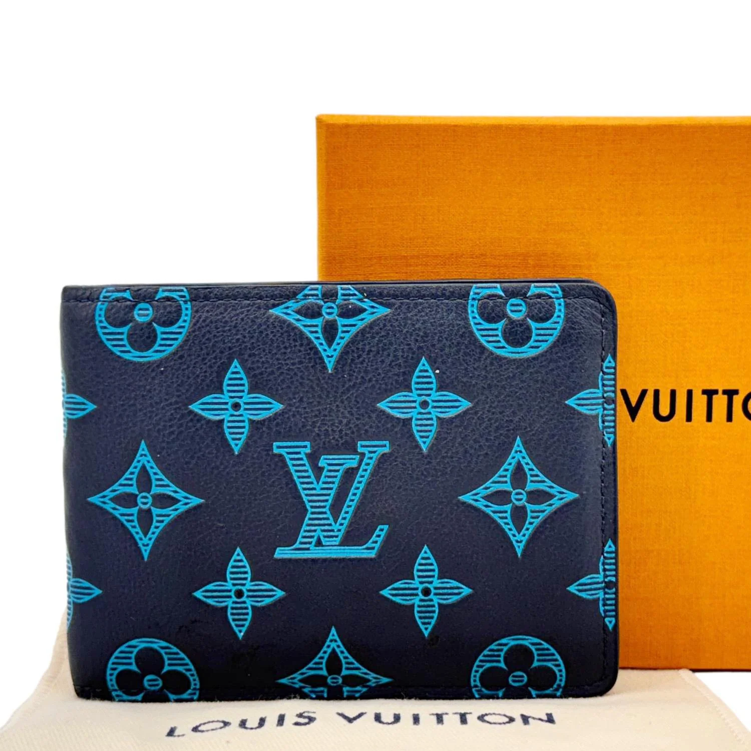 LOUIS VUITTON Multiple Bi-fold Monogram Shadow Wallet Blue - Image 3