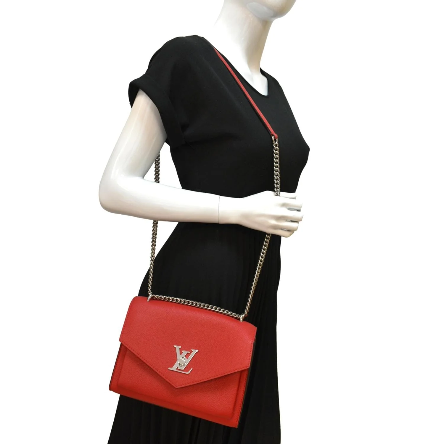 LOUIS VUITTON My Lockme Chain Leather Shoulder Bag Red - Image 12