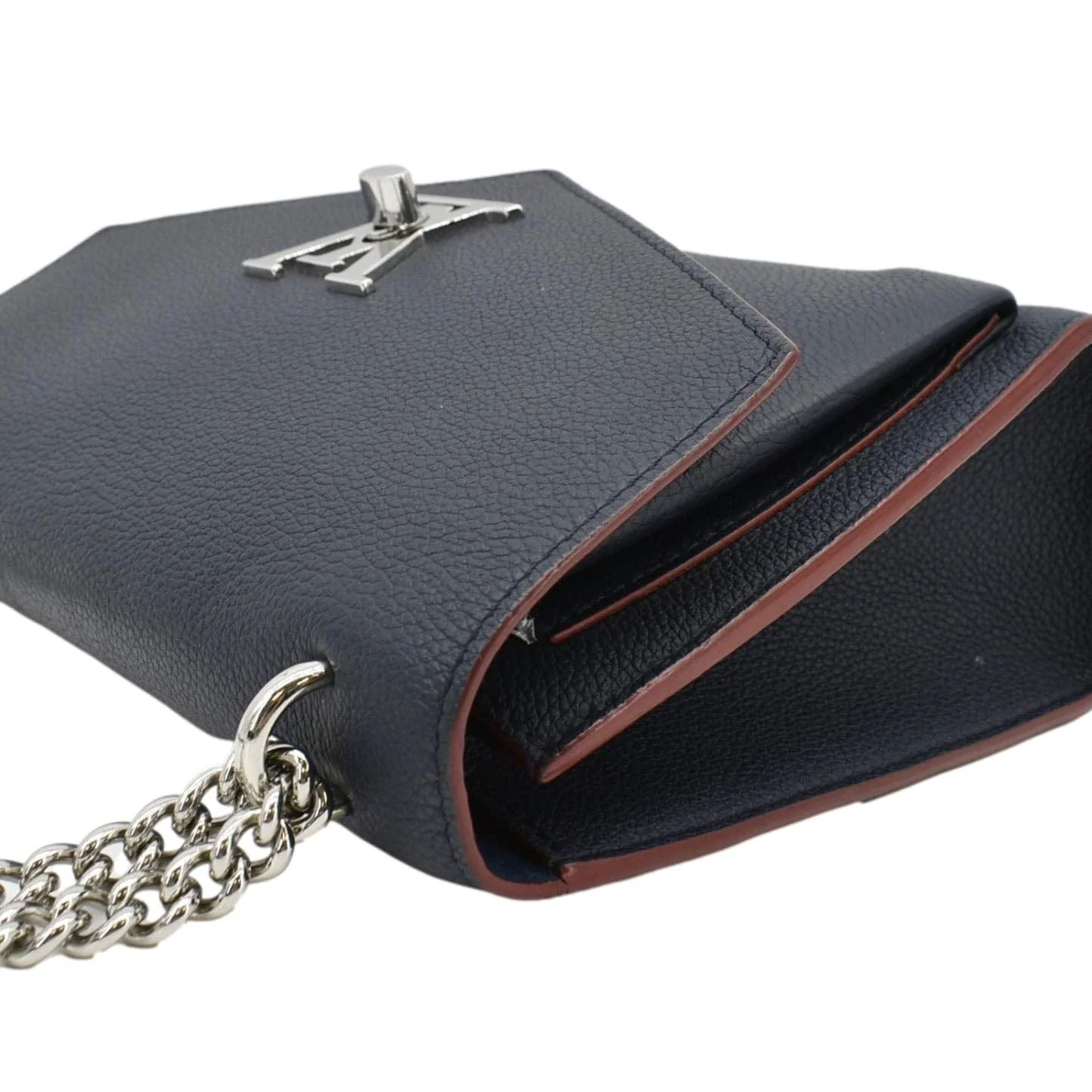 LOUIS VUITTON Mylockme Leather Chain Shoulder Bag Navy Blue - Image 6