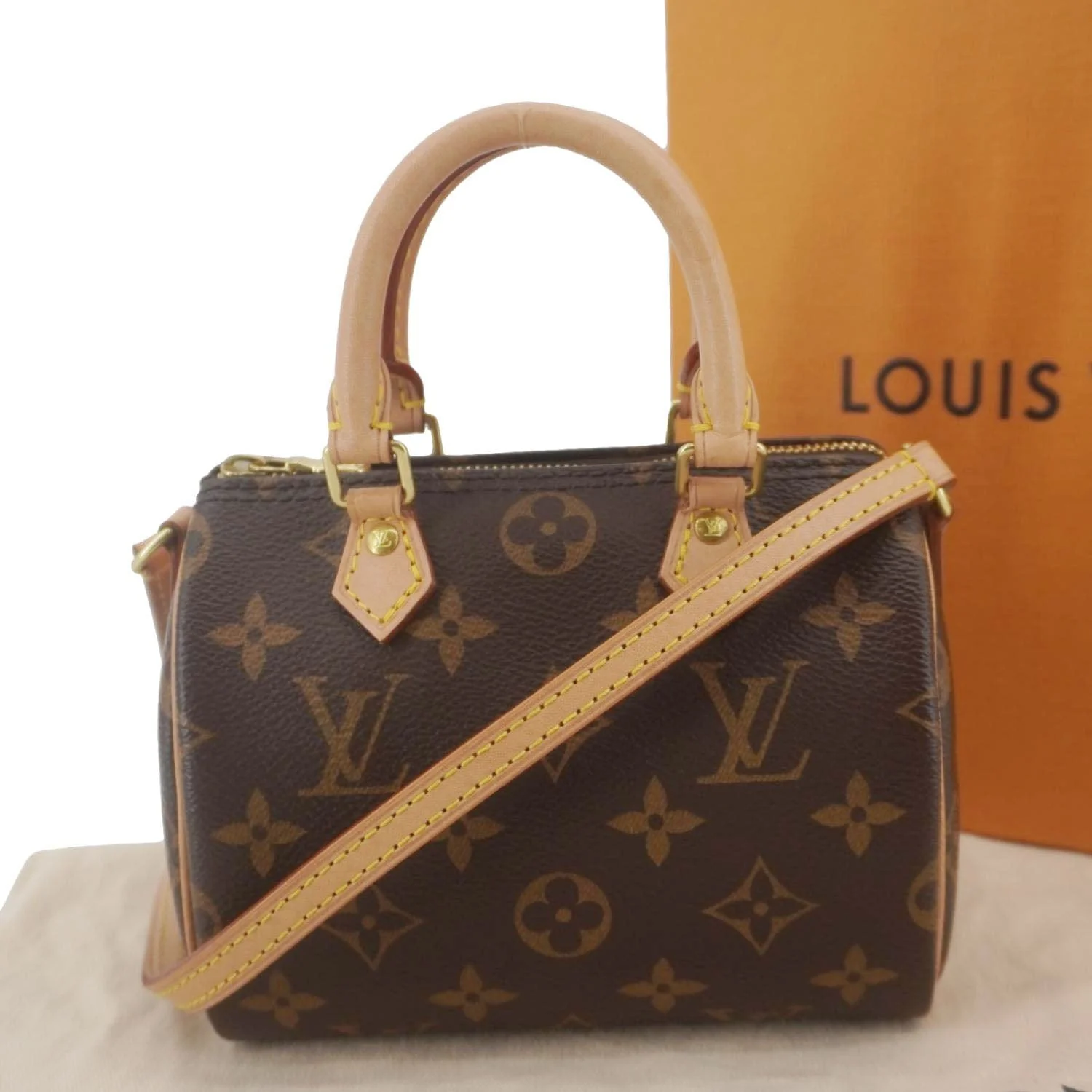LOUIS VUITTON Nano Speedy Bandouliere Monogram Canvas Crossbody Bag Brown - Image 3