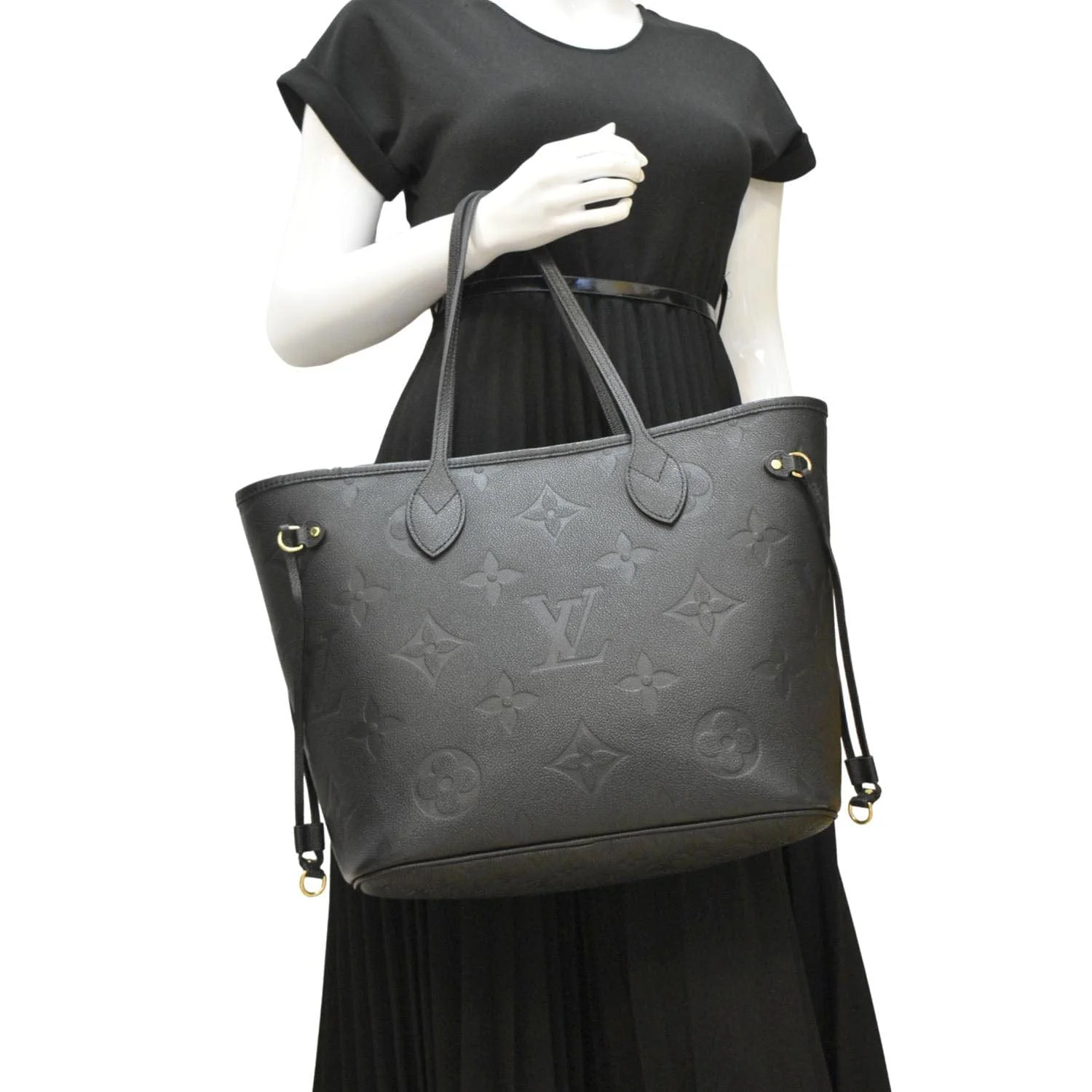 LOUIS VUITTON Neverfull MM Empreinte Leather Tote Shoulder Bag Black - Image 2