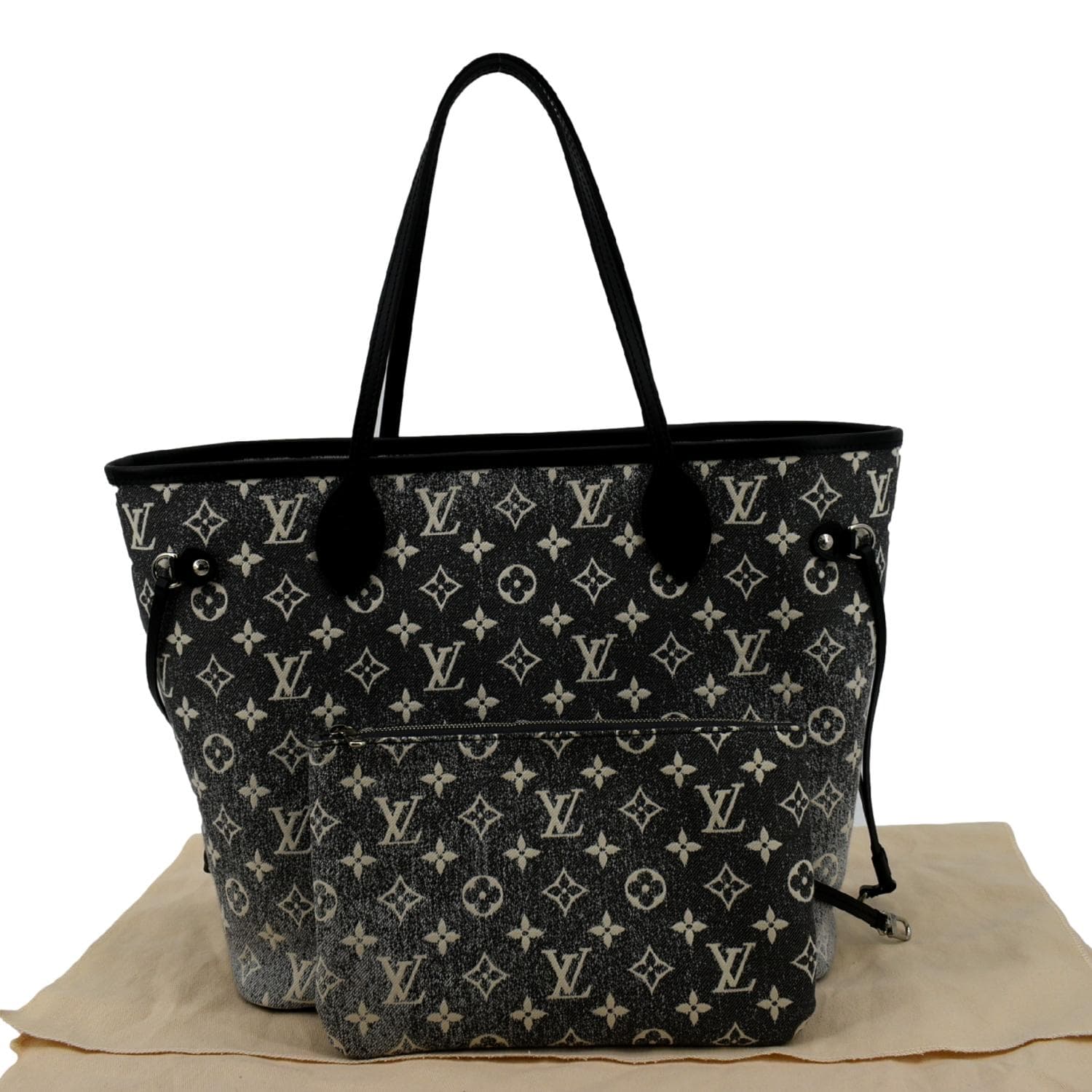 LOUIS VUITTON Neverfull MM Denim Leather Tote Bag Gray - Image 3