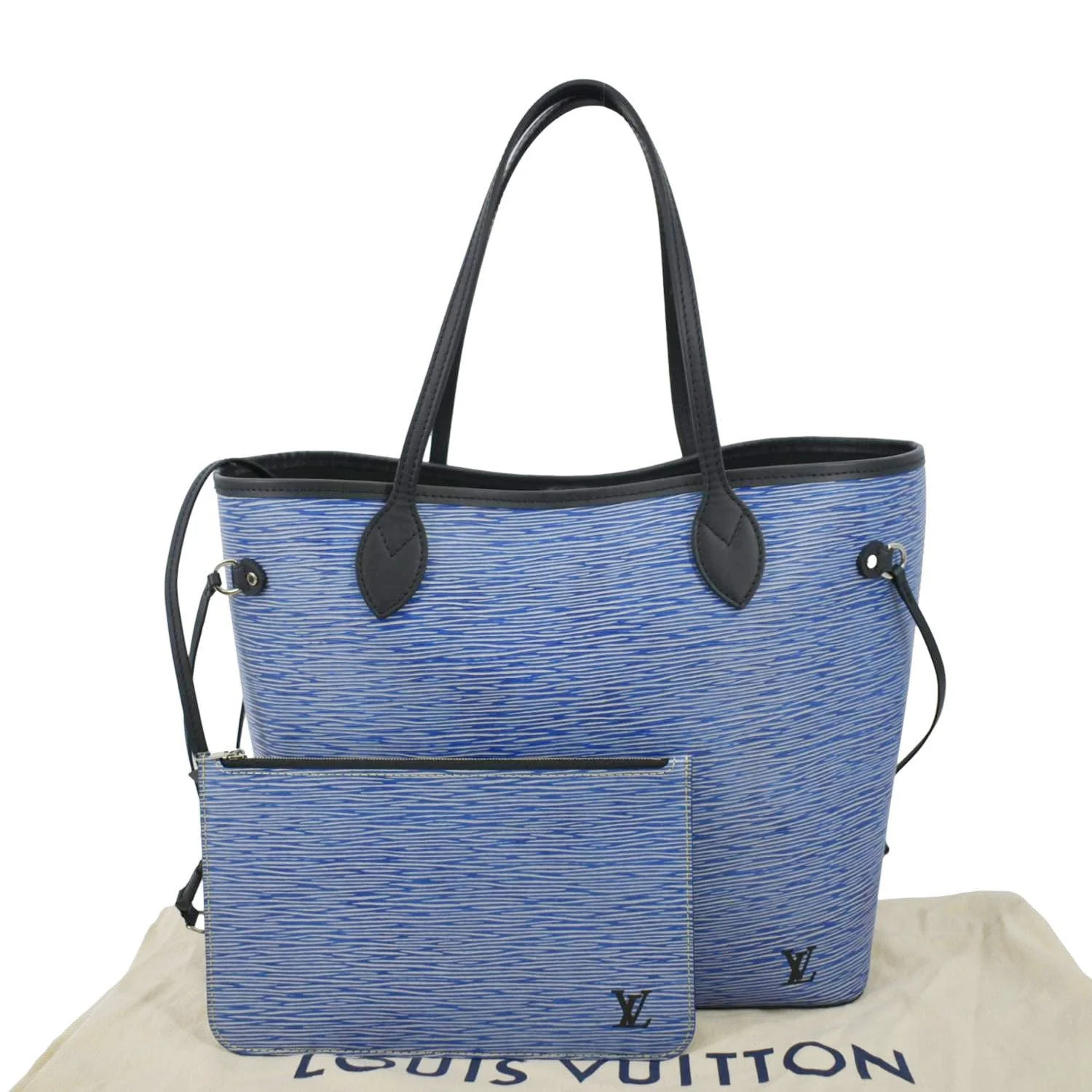 LOUIS VUITTON Neverfull Epi Leather Tote Shoulder Bag Denim Blue - Image 3