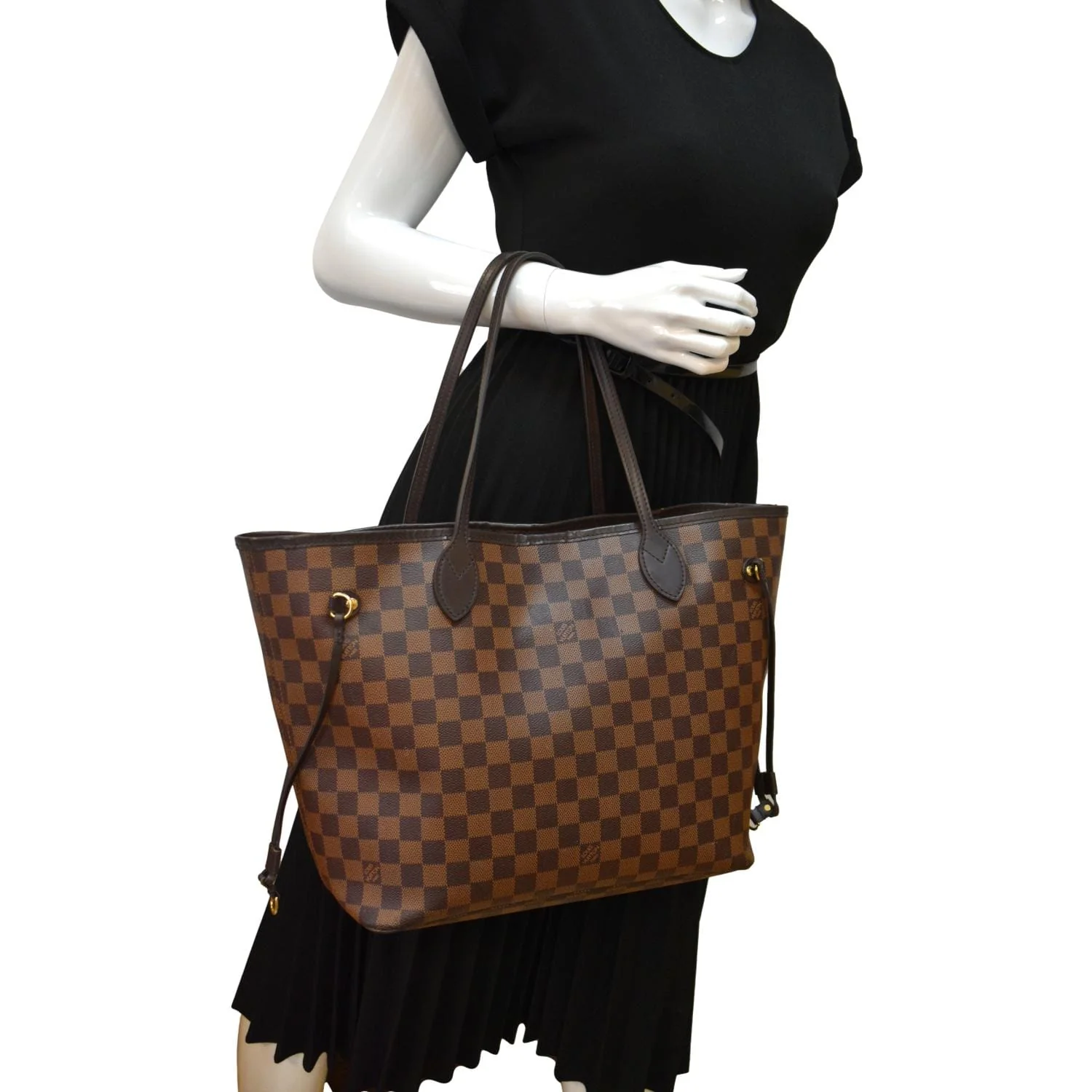 LOUIS VUITTON Neverfull MM Damier Ebene Tote Bag Brown - Image 2