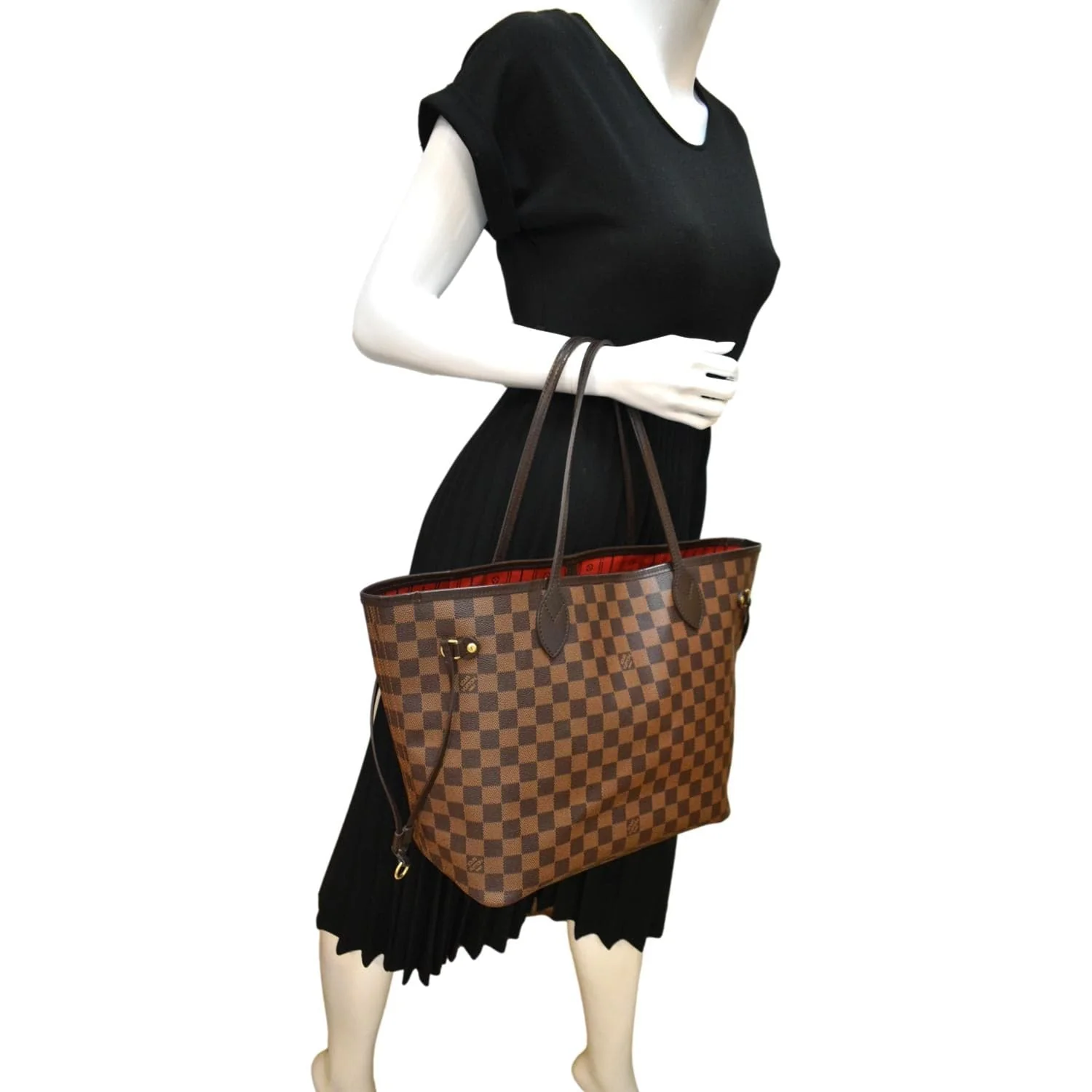 LOUIS VUITTON Neverfull MM Damier Ebene Tote Bag Brown - Image 2