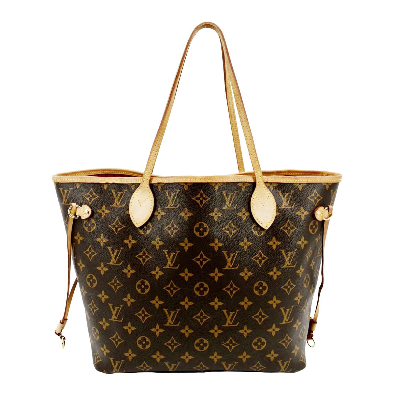 LOUIS VUITTON Neverfull MM Monogram Canvas Tote Bag Brown/Red - Image 3