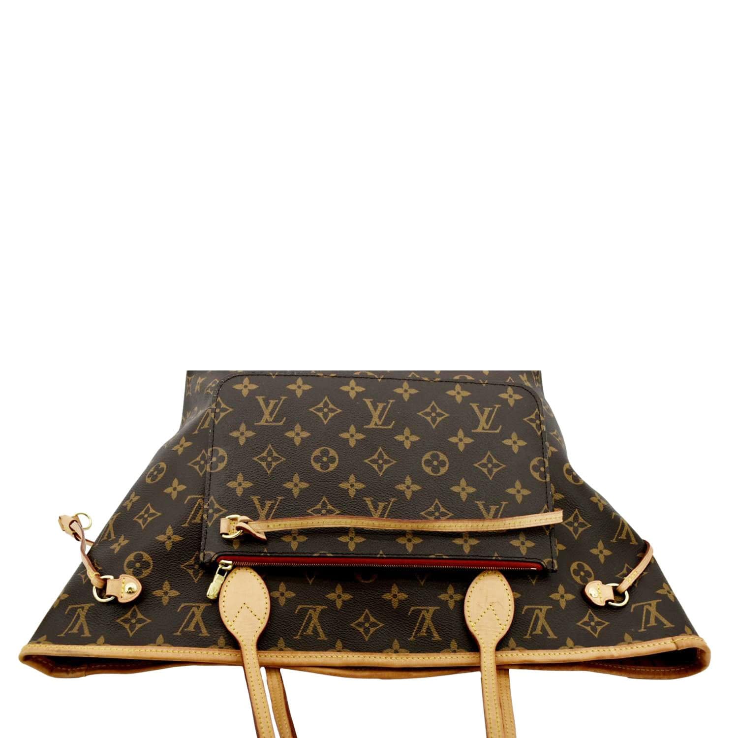 LOUIS VUITTON Neverfull MM Monogram Canvas Tote Bag Brown/Red - Image 4