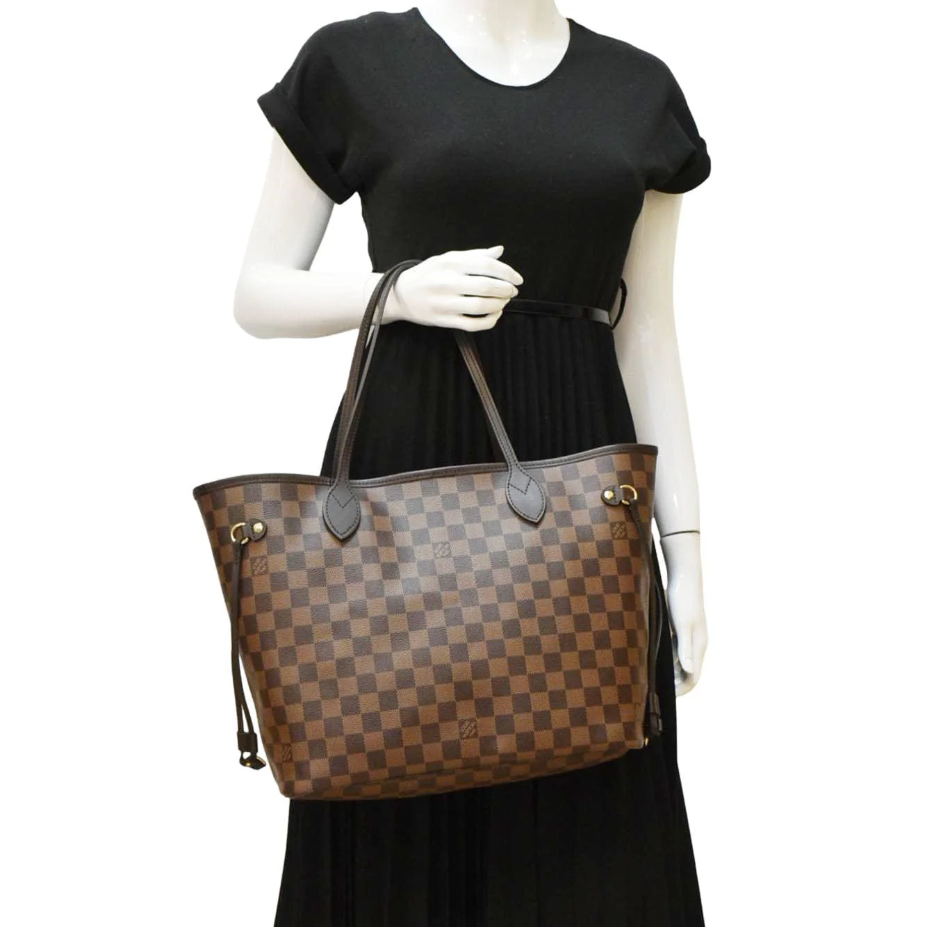 LOUIS VUITTON Neverfull MM Damier Ebene Tote Bag Brown - Image 2