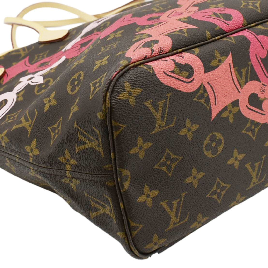 LOUIS VUITTON Neverfull MM Bay Chain Monogram Canvas Tote Bag Fuchsia - Image 10