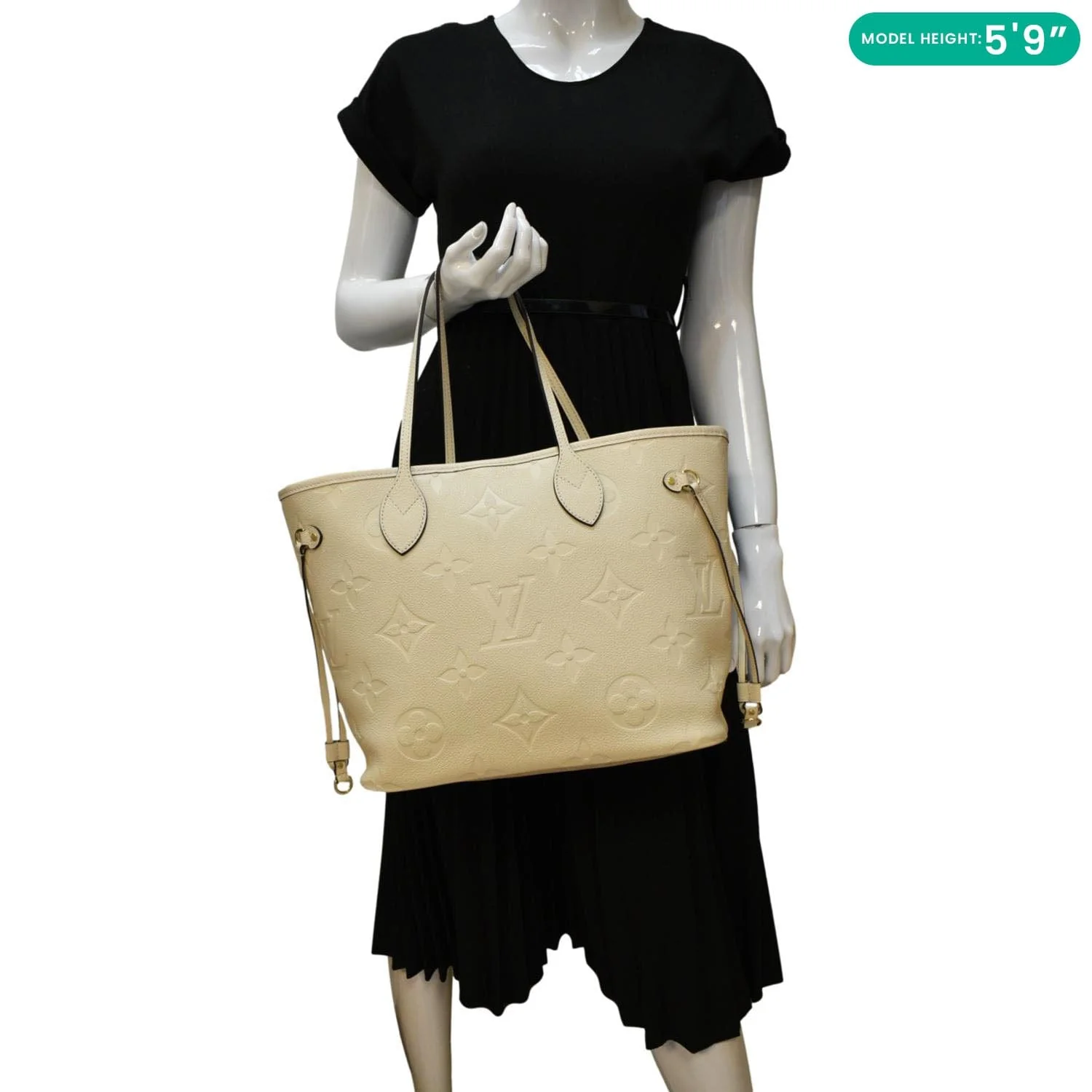 LOUIS VUITTON Neverfull MM Empreinte Leather Tote Shoulder Bag Cream - Image 2