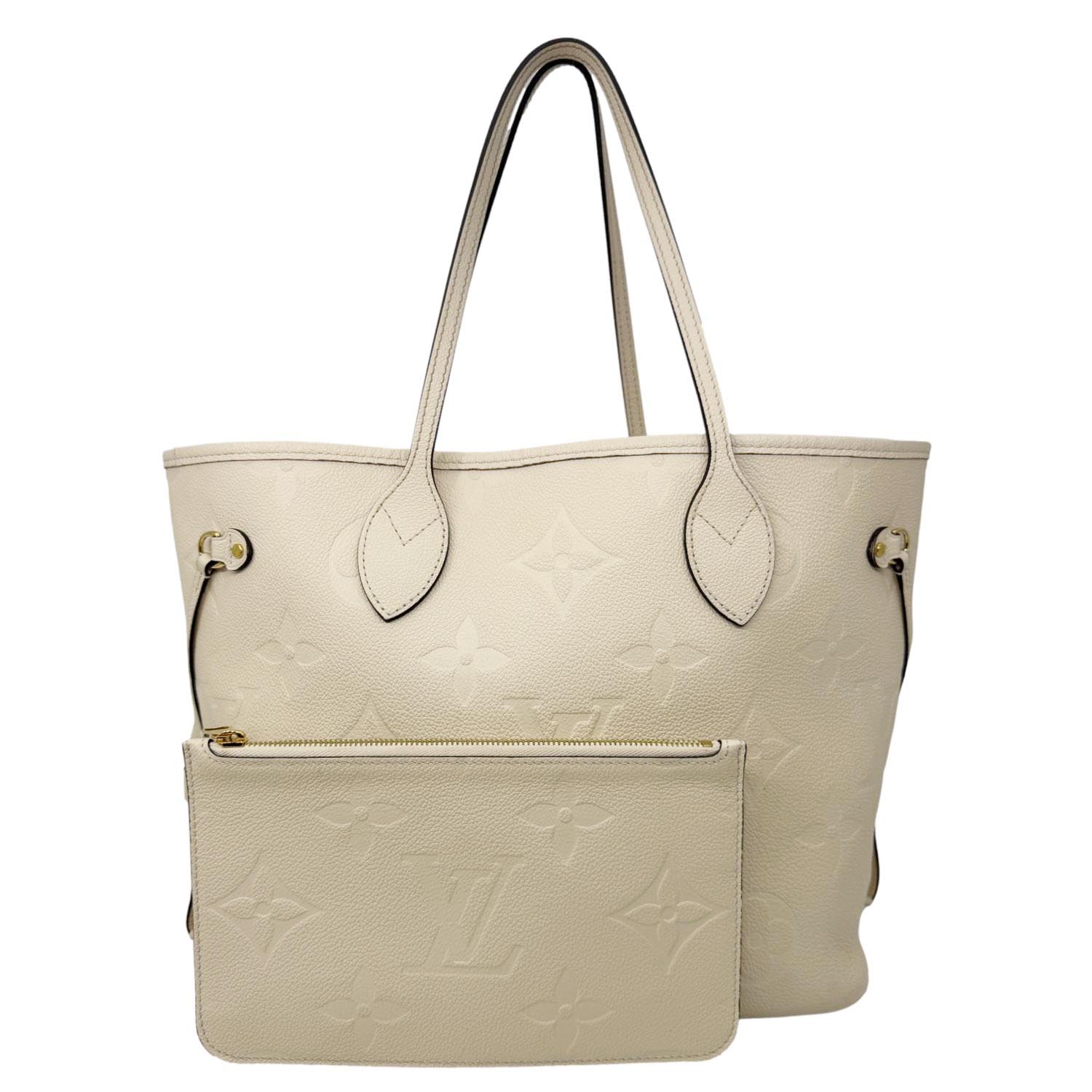 LOUIS VUITTON Neverfull MM Empreinte Leather Tote Shoulder Bag Cream