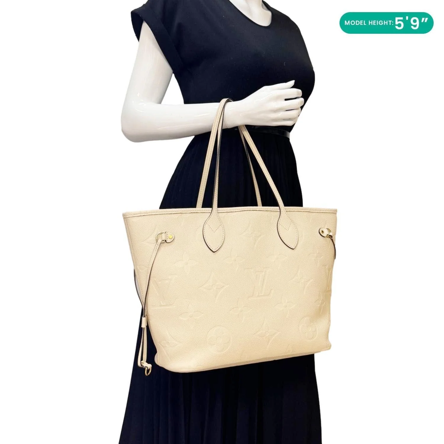 LOUIS VUITTON Neverfull MM Empreinte Leather Tote Shoulder Bag Cream - Image 2