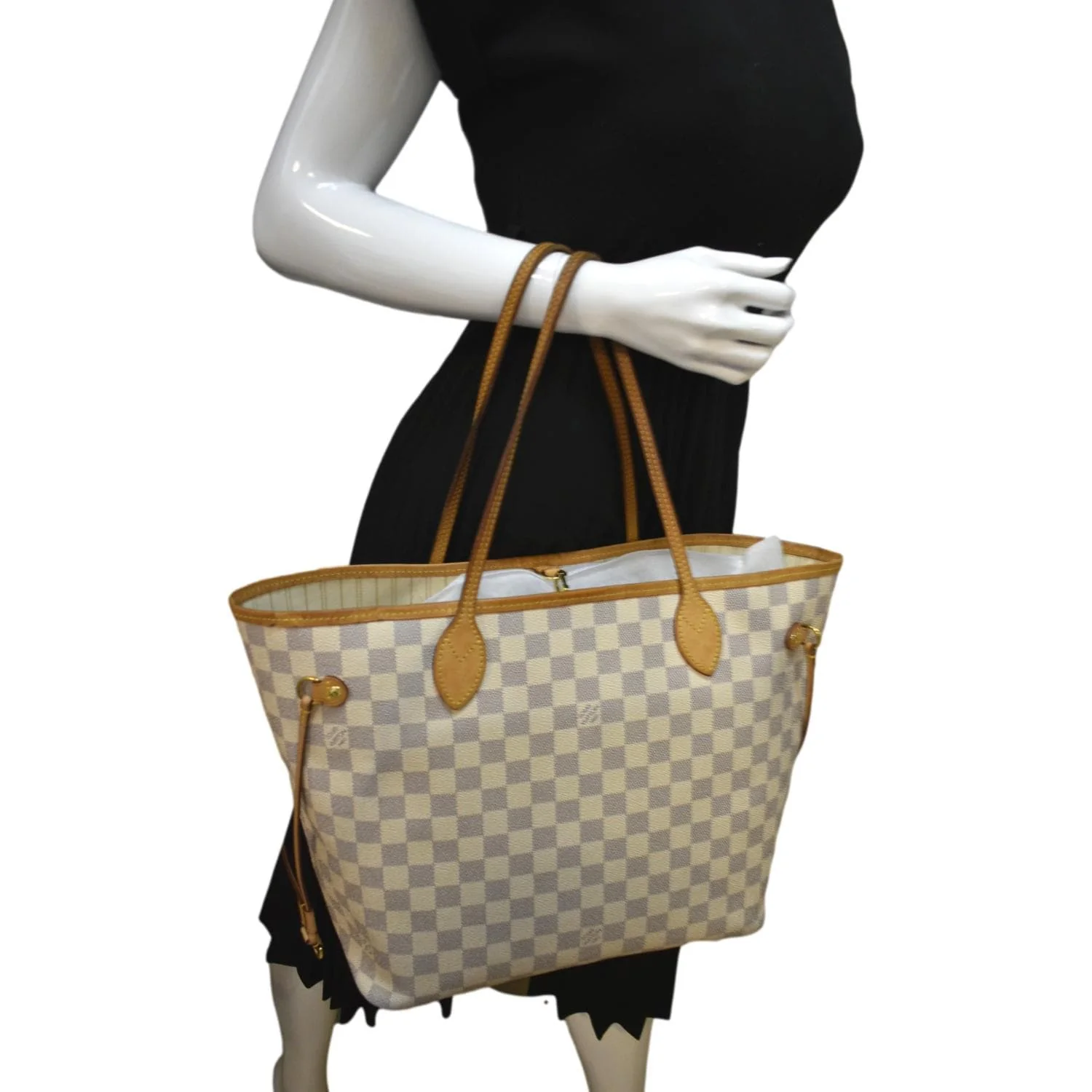 LOUIS VUITTON Neverfull MM Damier Azur Shoulder Bag White - Image 2