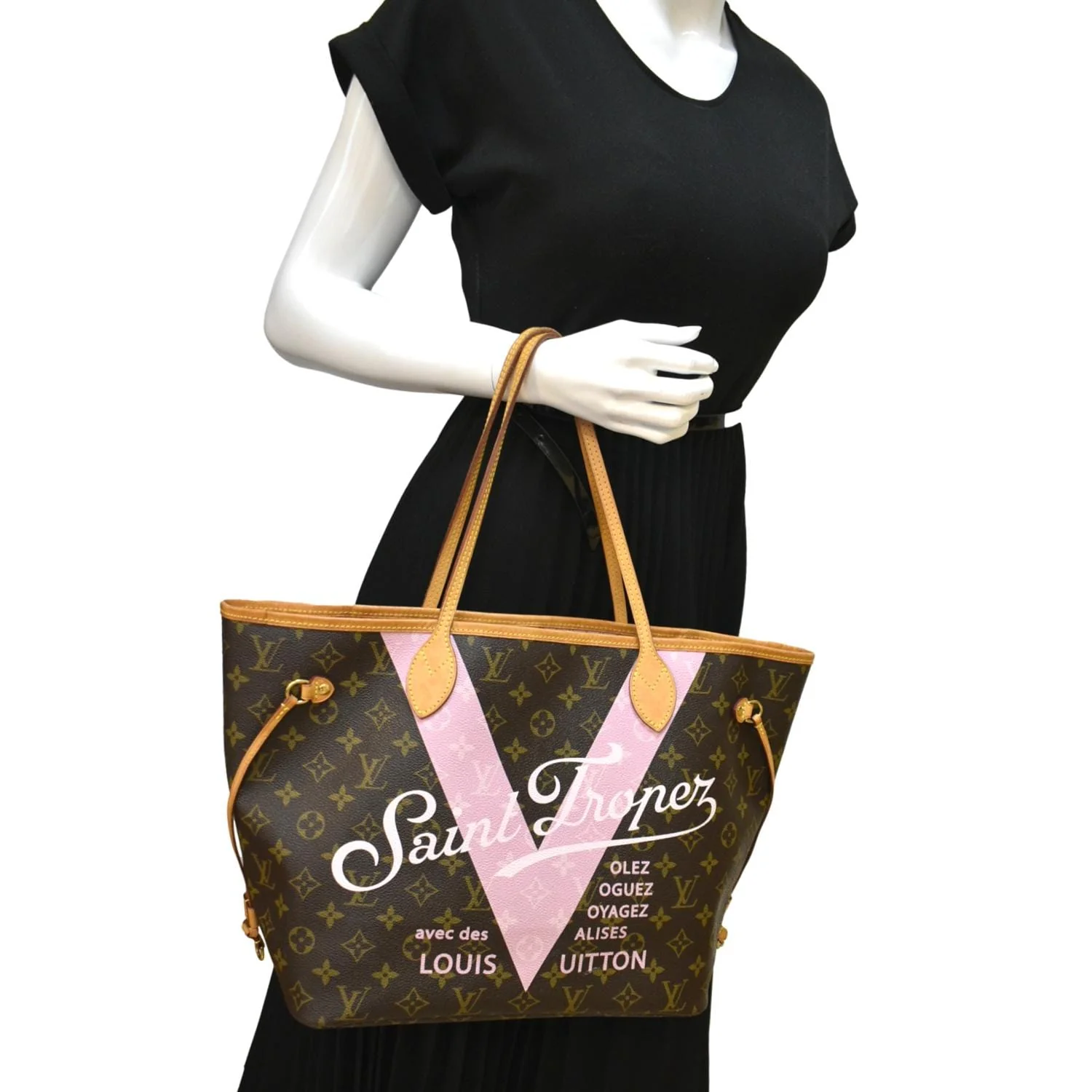 LOUIS VUITTON Neverfull Saint Tropez Monogram Canvas Tote Bag Rose Ballerine - Image 2
