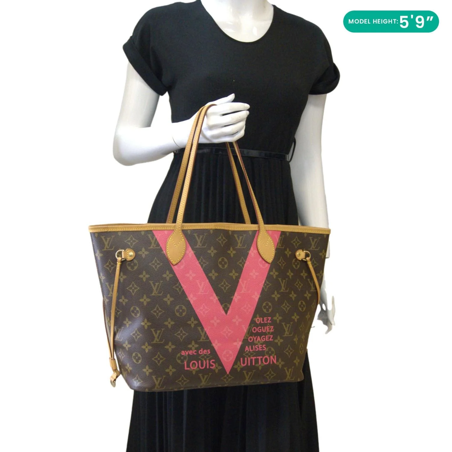 LOUIS VUITTON Neverfull MM V Monogram Canvas Tote Bag Brown - Image 2