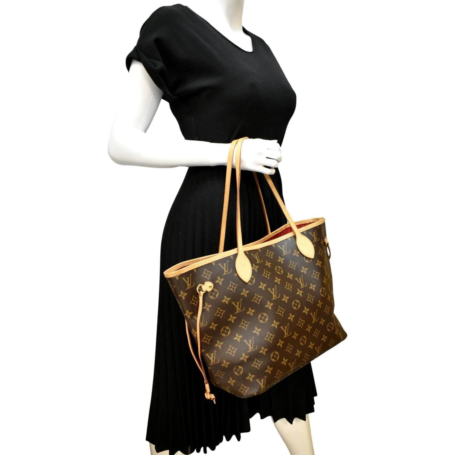 LOUIS VUITTON  Neverfull MM Monogram Canvas Tote Bag Brown/Red - Image 2