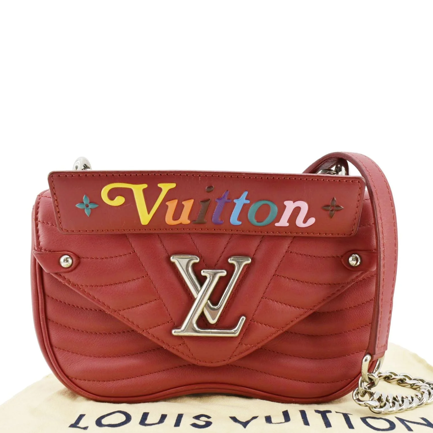LOUIS VUITTON New Wave PM Leather Chain Crossbody Bag Red - Image 3