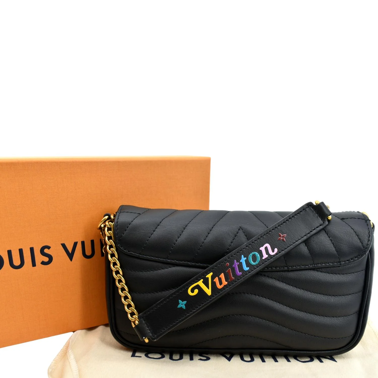 LOUIS VUITTON New Wave Leather Chain Pochette Crossbody Bag Black - Image 3