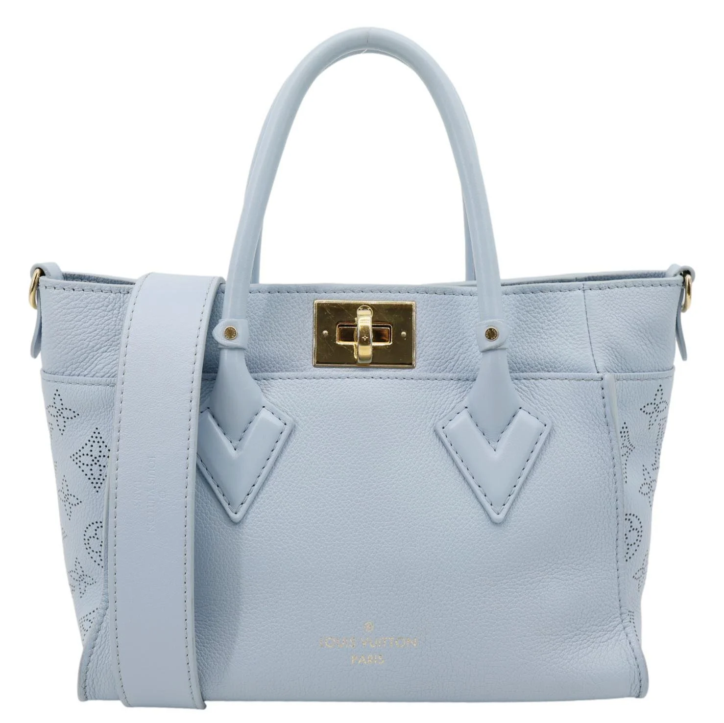 LOUIS VUITTON On My Side MM Monogram Mahina Leather Shoulder Bag Blue