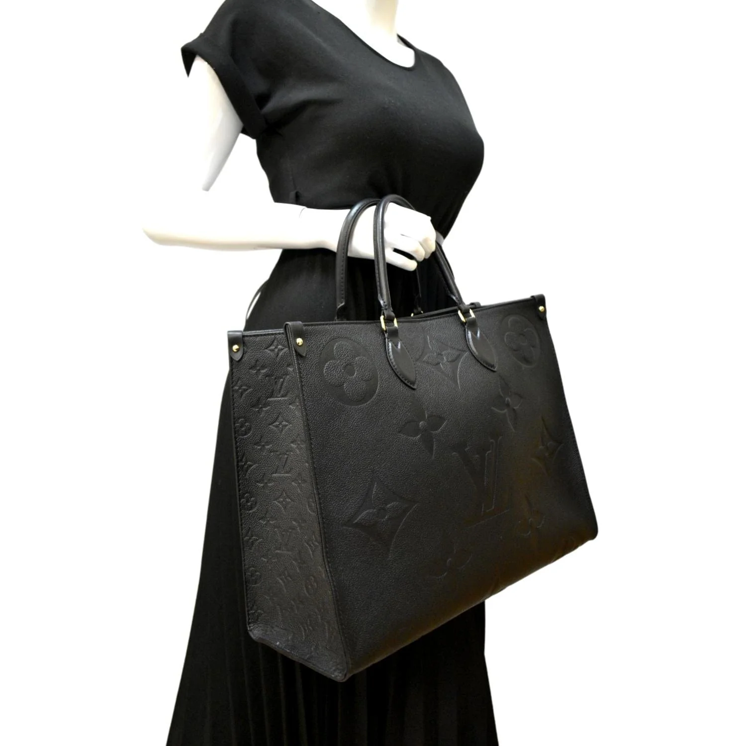 LOUIS VUITTON Onthego GM Monogram Empreinte Leather Tote Bag Black - Image 2