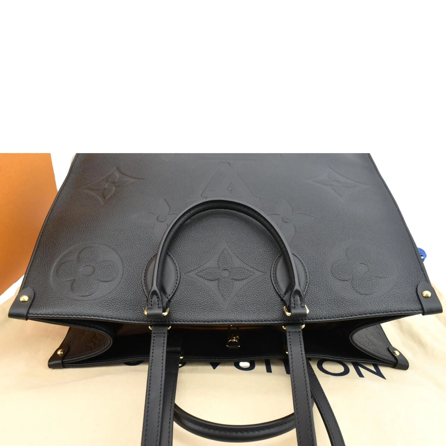 LOUIS VUITTON Onthego GM Monogram Empreinte Leather Tote Bag Black - Image 4