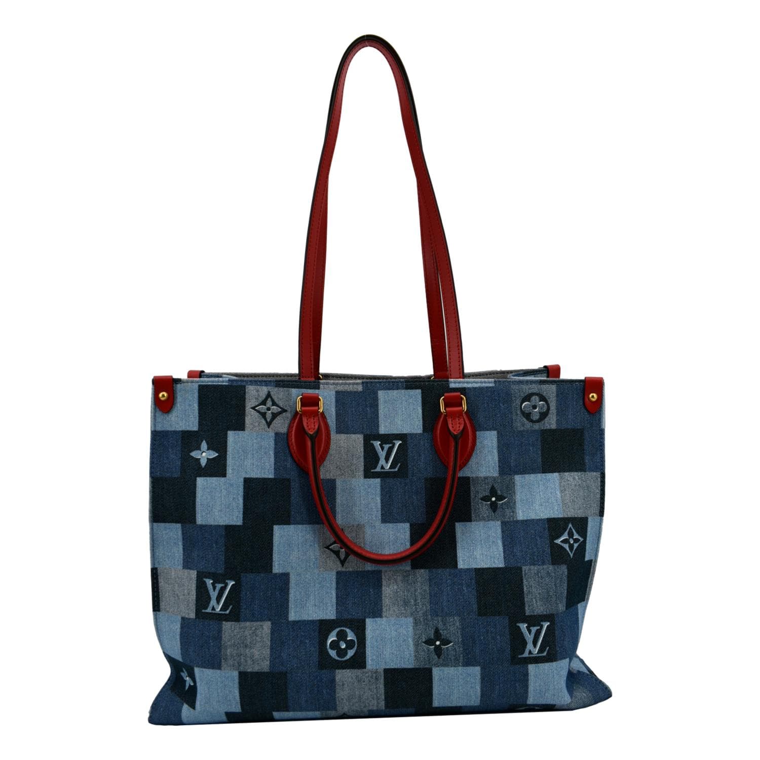 LOUIS VUITTON Onthego GM Autres Toiles Monogram Denim Shoulder Bag Blue/Red - Image 3
