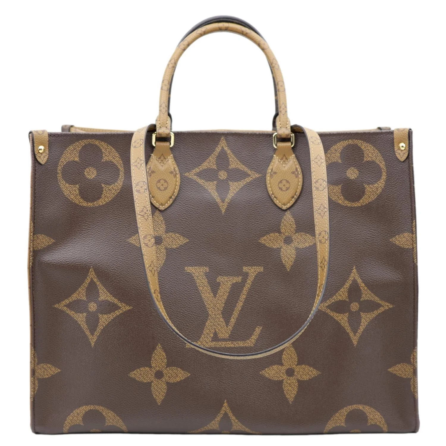 LOUIS VUITTON Onthego GM Giant Monogram Reverse Canvas Tote Bag Brown - Image 3