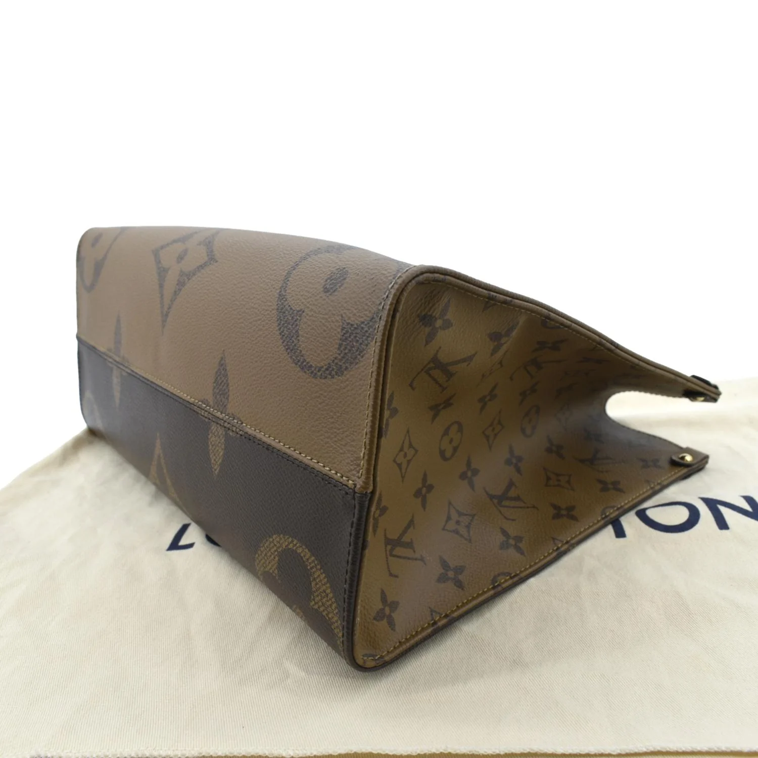 LOUIS VUITTON Onthego MM Giant Monogram Reverse Canvas Tote Shoulder Bag Brown - Image 9
