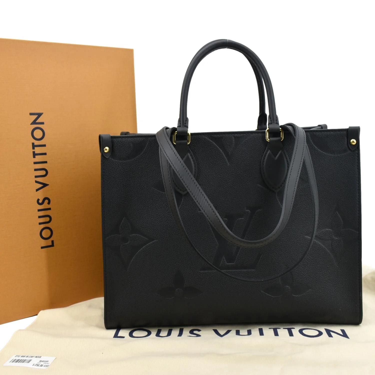 LOUIS VUITTON Onthego MM Giant Monogram Empreinte Leather Tote Shoulder Bag Black - Image 3