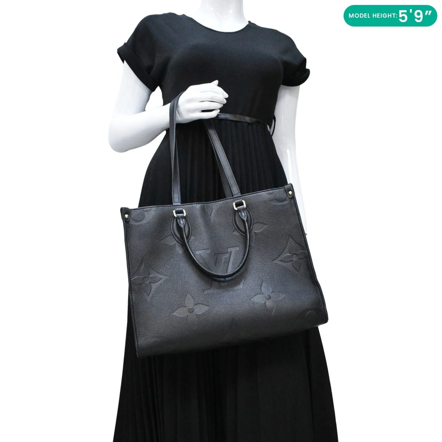 LOUIS VUITTON Onthego MM Giant Monogram Empreinte Leather Tote Bag Black - Image 2