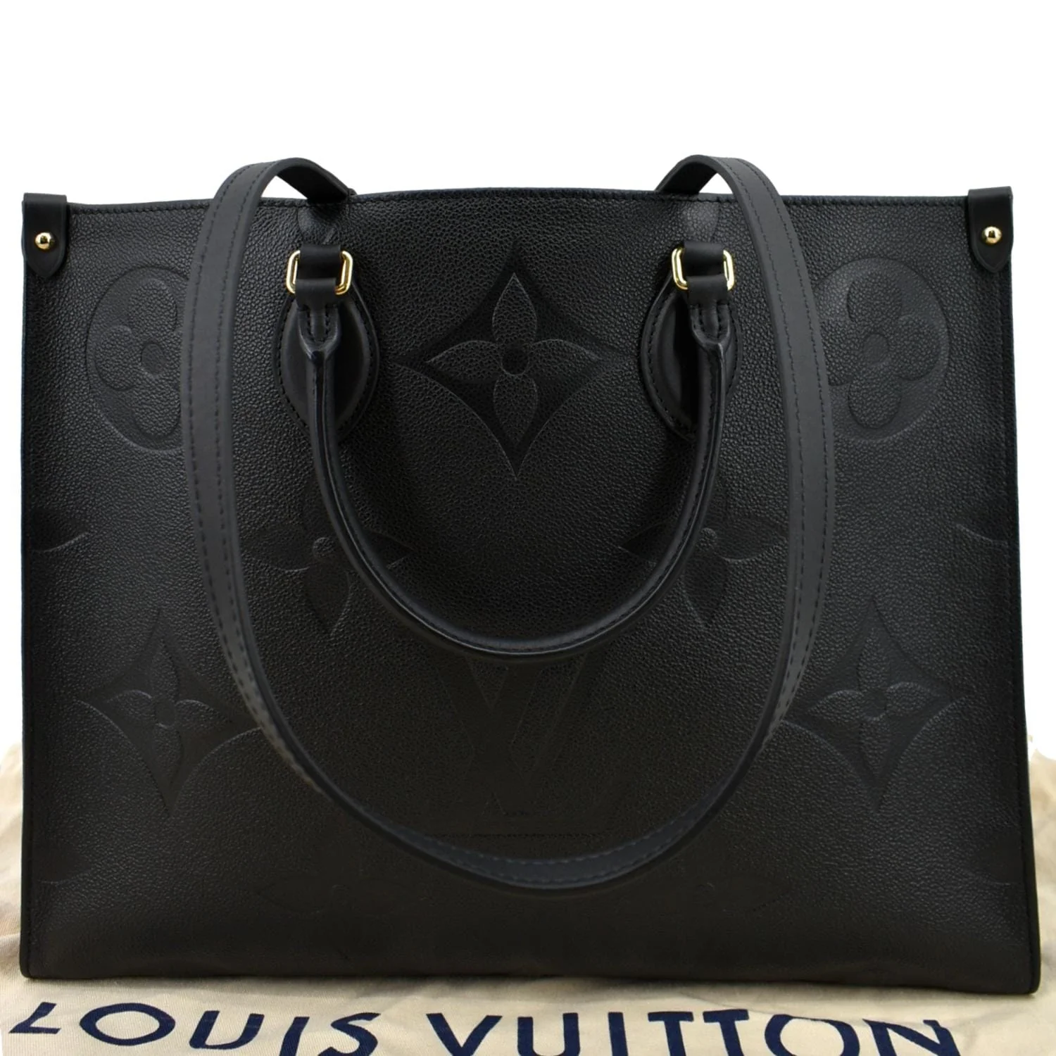 LOUIS VUITTON Onthego GM Monogram Empreinte Leather Tote Bag Black - Image 3