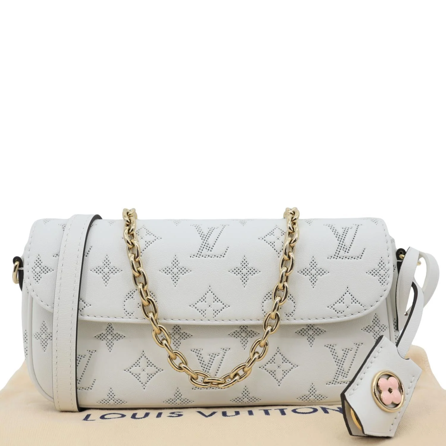 LOUIS VUITTON Ivy Perforated Monogram Flower Wallet On Chain White - Image 3