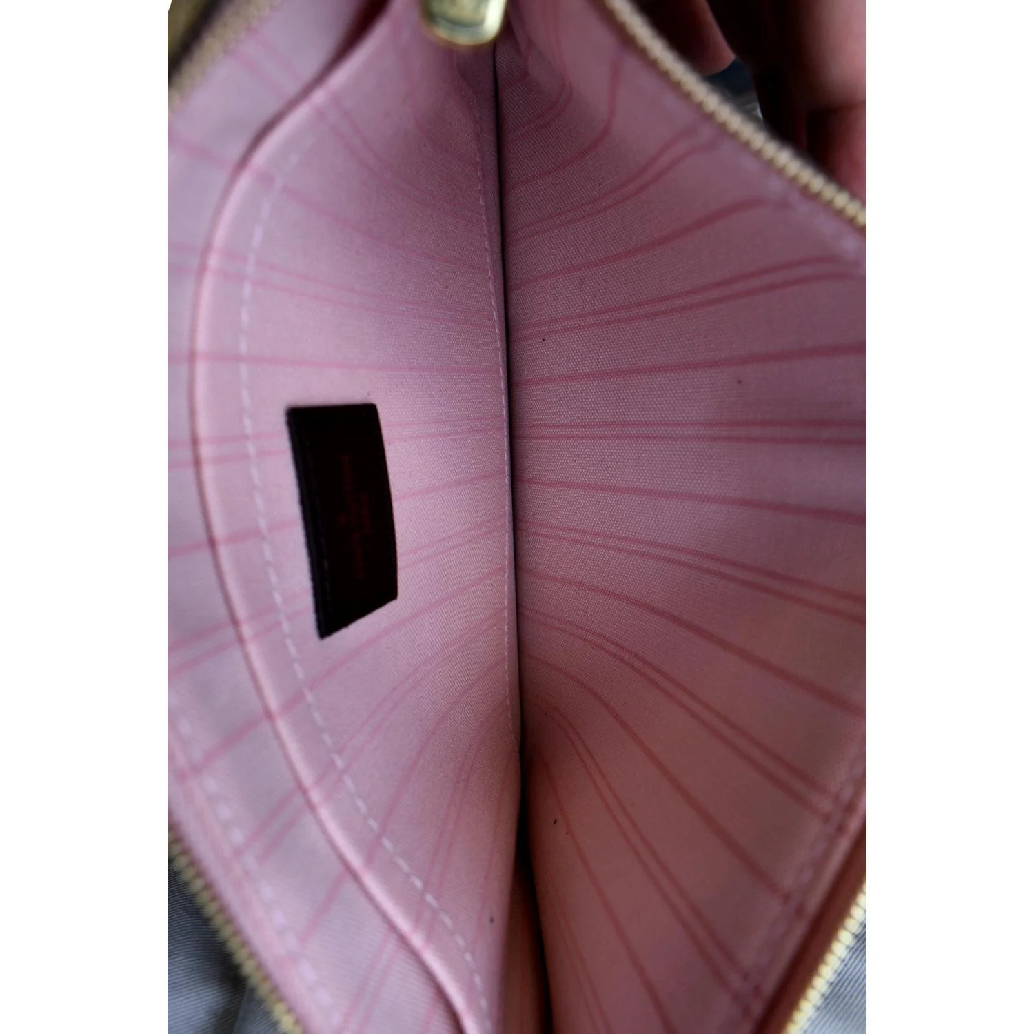 LOUIS VUITTON Neverfull Damier Ebene Pochette Wristlet Pouch Brown - Image 9