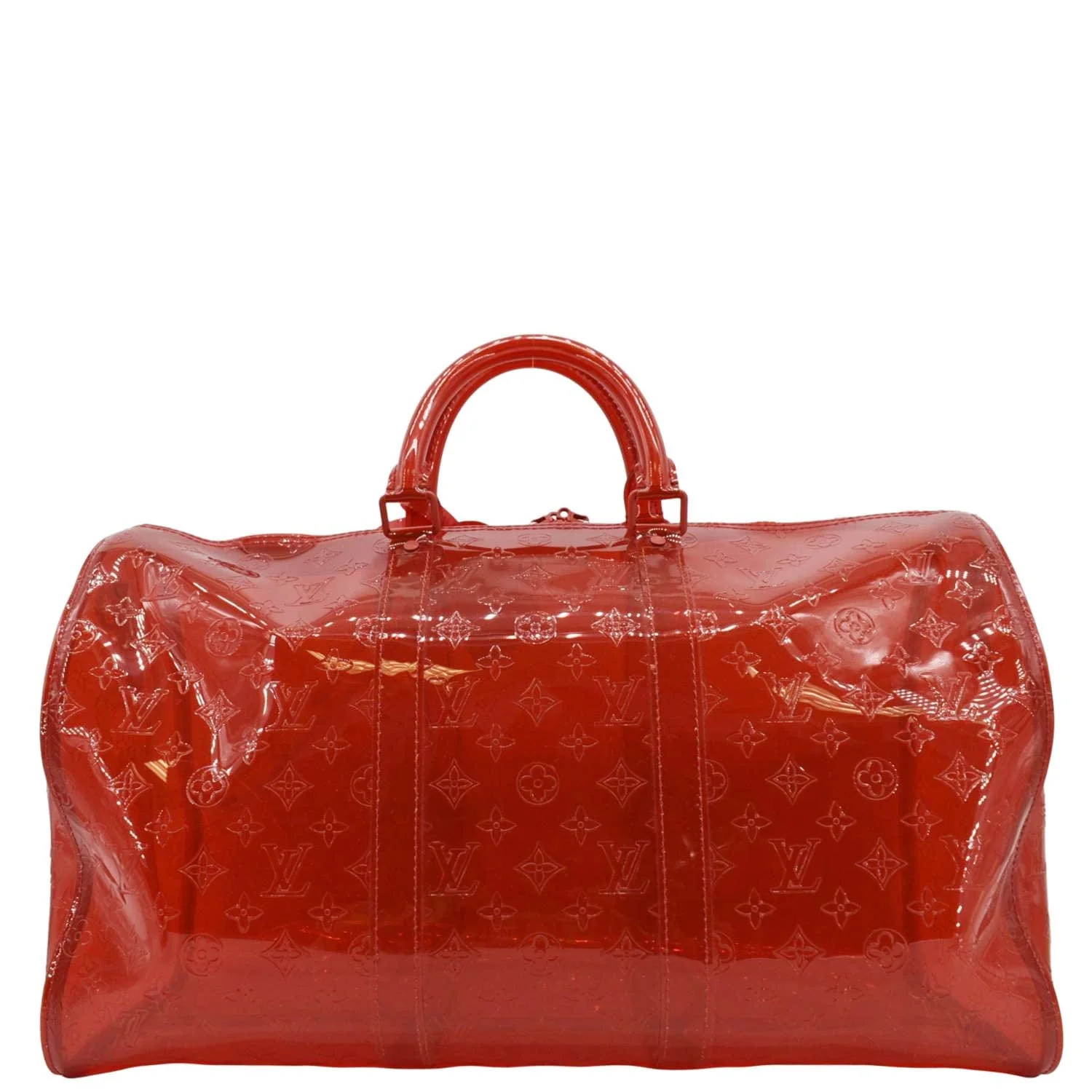 LOUIS VUITTON Keepall 50 Bandouliere Transparent PVC Travel Bag Red - Image 4
