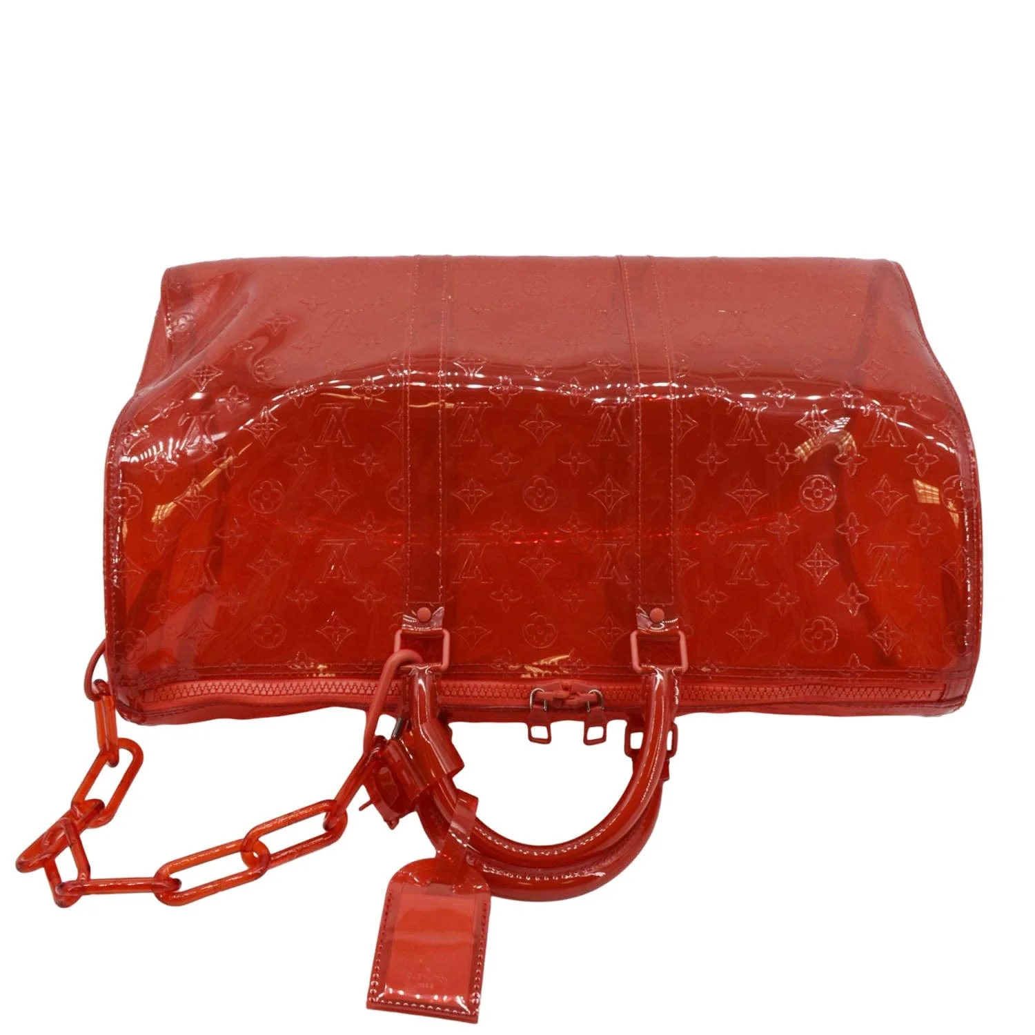 LOUIS VUITTON Keepall 50 Bandouliere Transparent PVC Travel Bag Red - Image 5