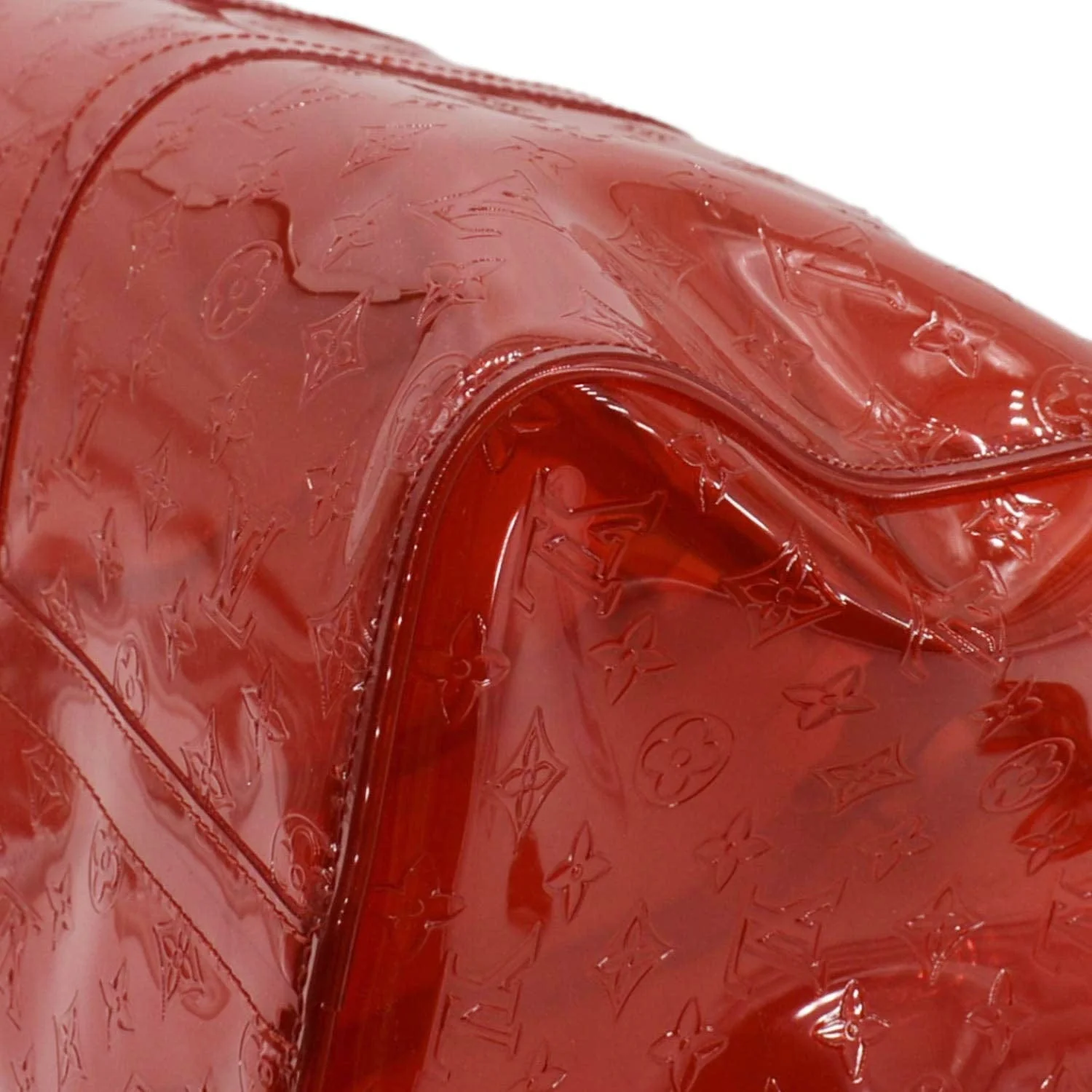 LOUIS VUITTON Keepall 50 Bandouliere Transparent PVC Travel Bag Red - Image 9