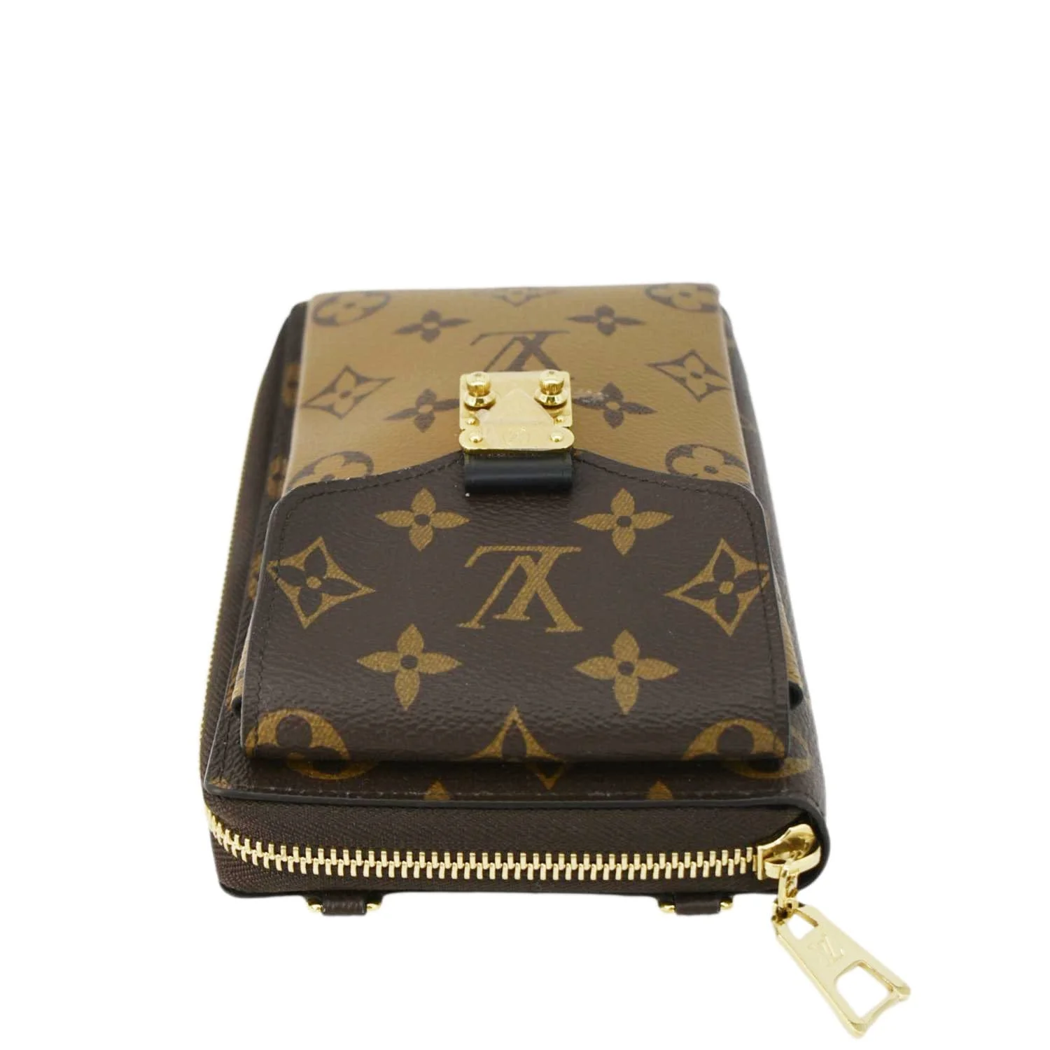 LOUIS VUITTON Metis Reverse Monogram Canvas Vertical Zippy Chain Wallet Brown - Image 4
