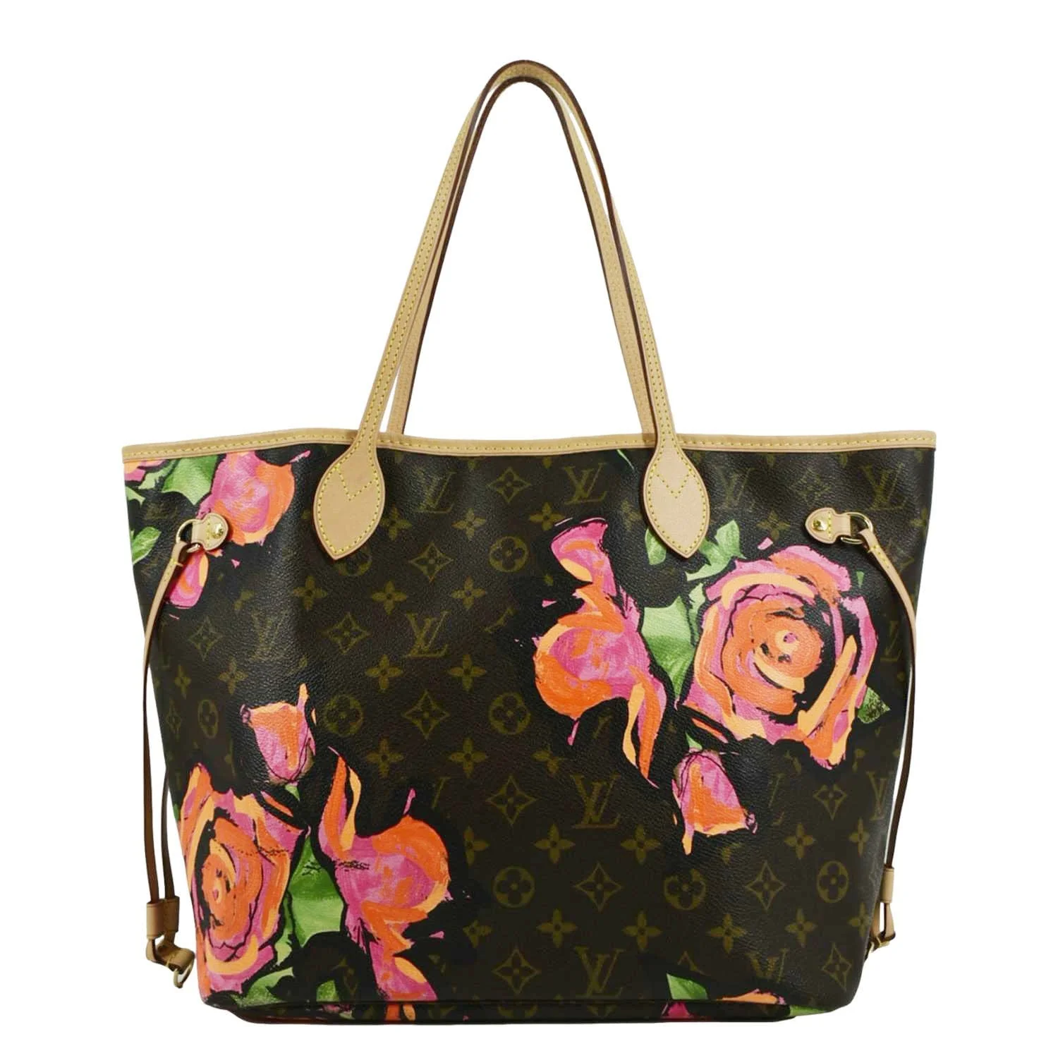 LOUIS VUITTON Limited Edition Neverfull MM Roses Monogram Canvas Shoulder Bag Brown - Image 4