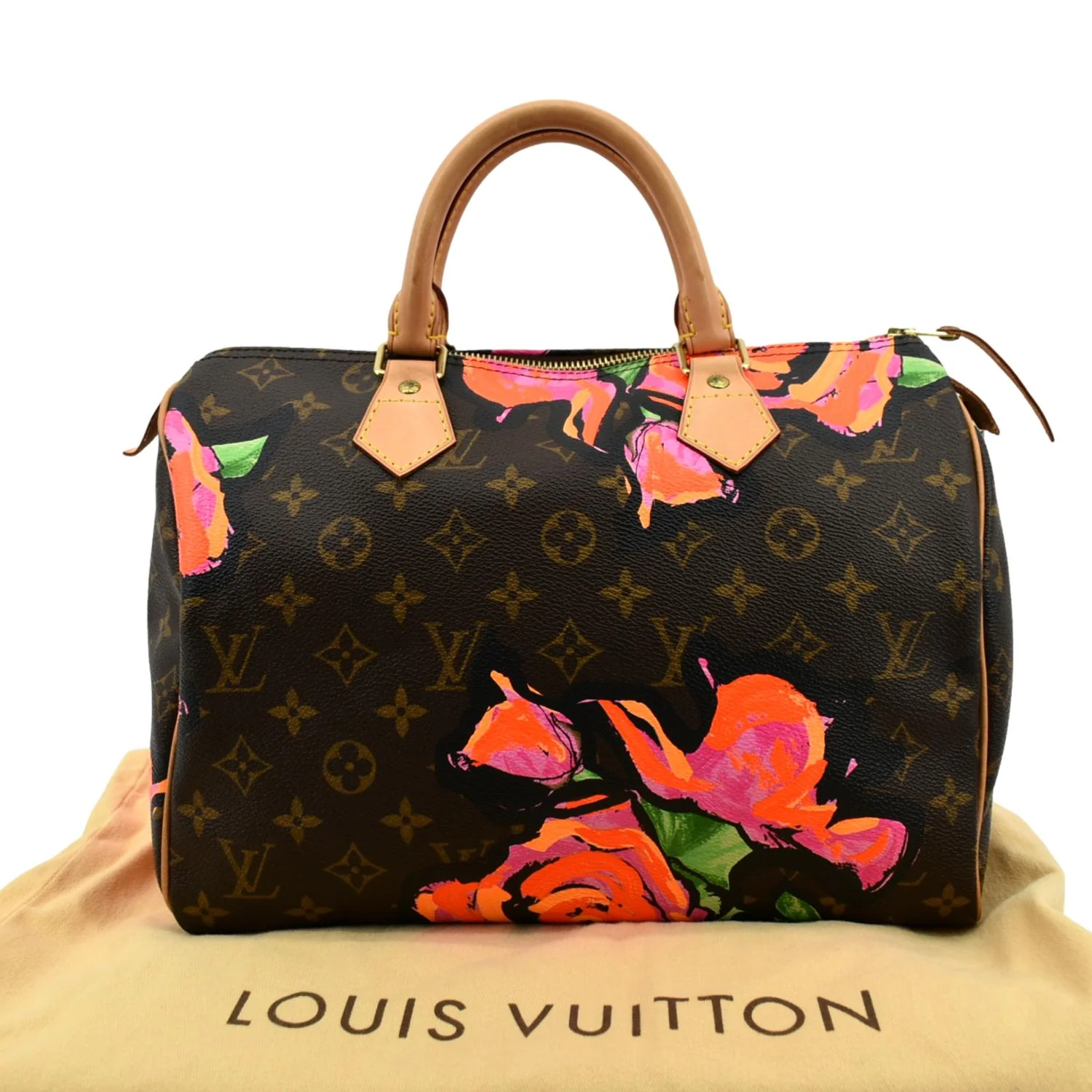 LOUIS VUITTON Roses Speedy 30 Monogram Canvas Satchel Bag Brown - Image 3