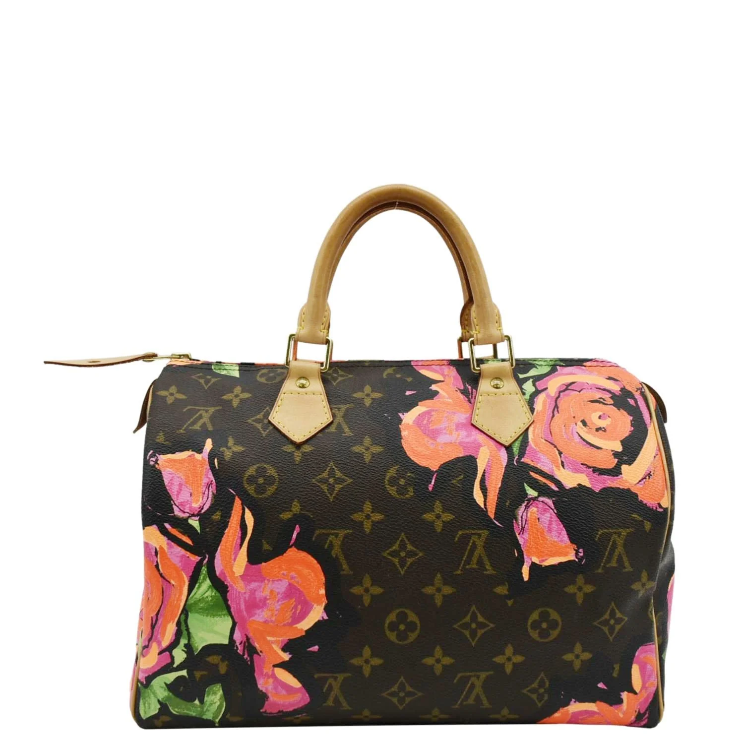 LOUIS VUITTON Roses Speedy 30 Monogram Canvas Satchel Bag Brown - Image 4