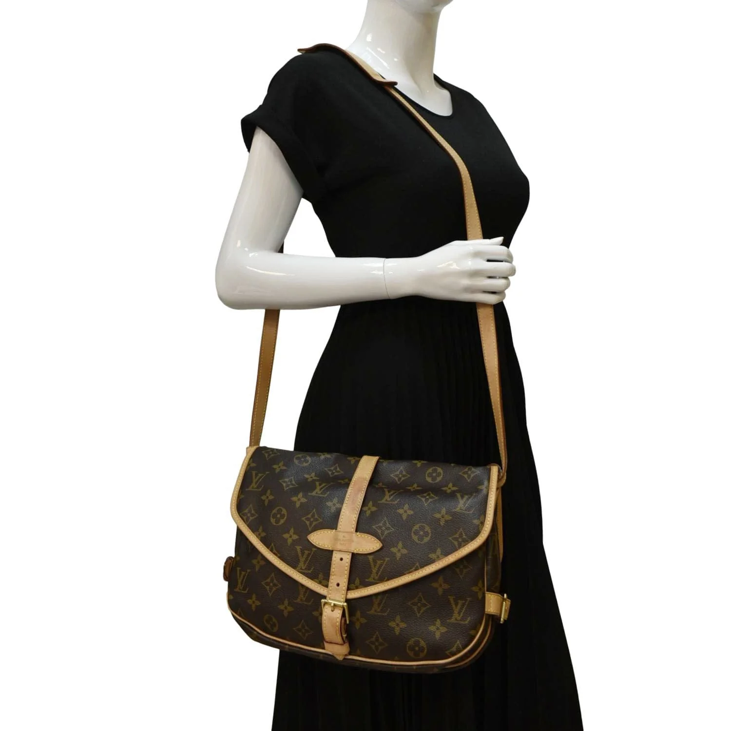 LOUIS VUITTON Saumur 30 Monogram Canvas Crossbody Bag Brown - Image 2