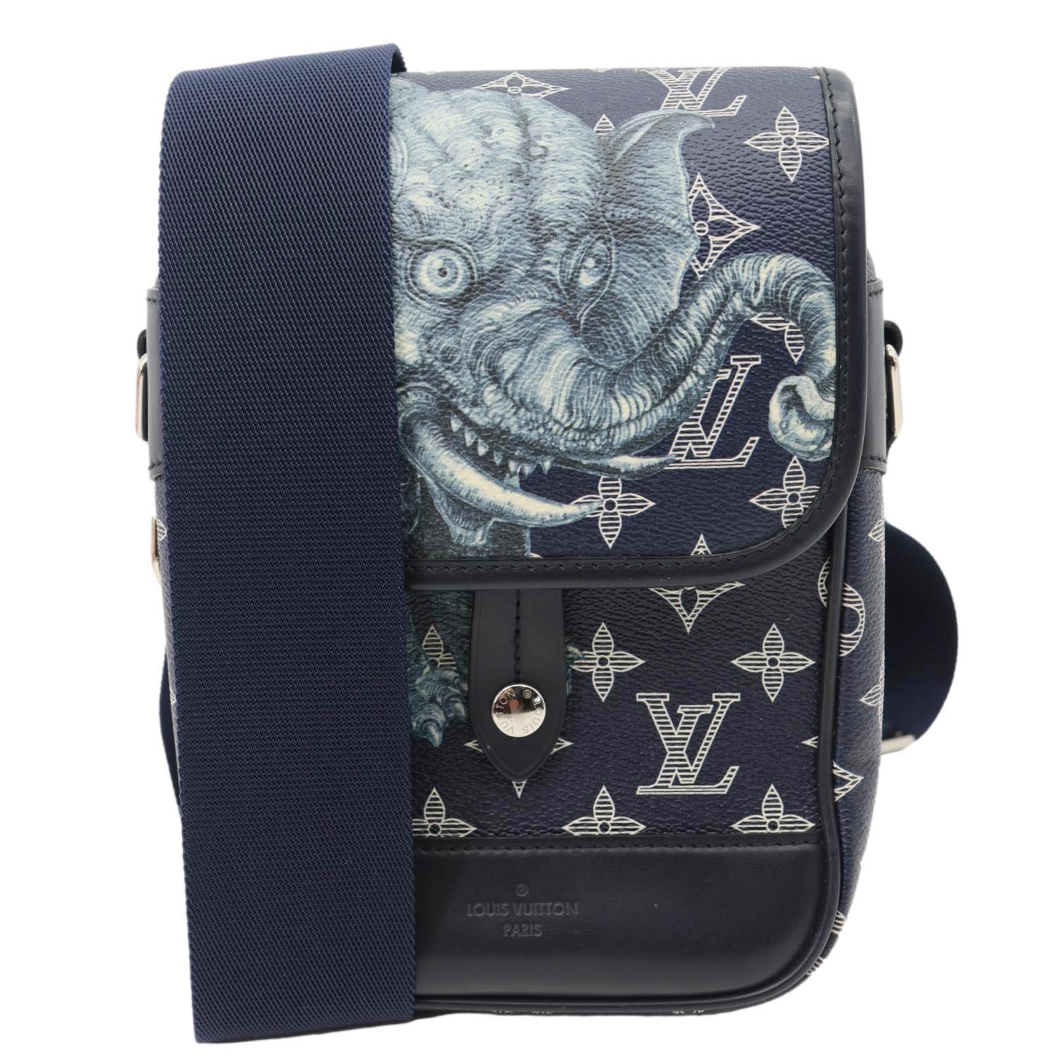 LOUIS VUITTON Chapman BB Monogram Savanna Elephant Canvas Messenger Bag Blue