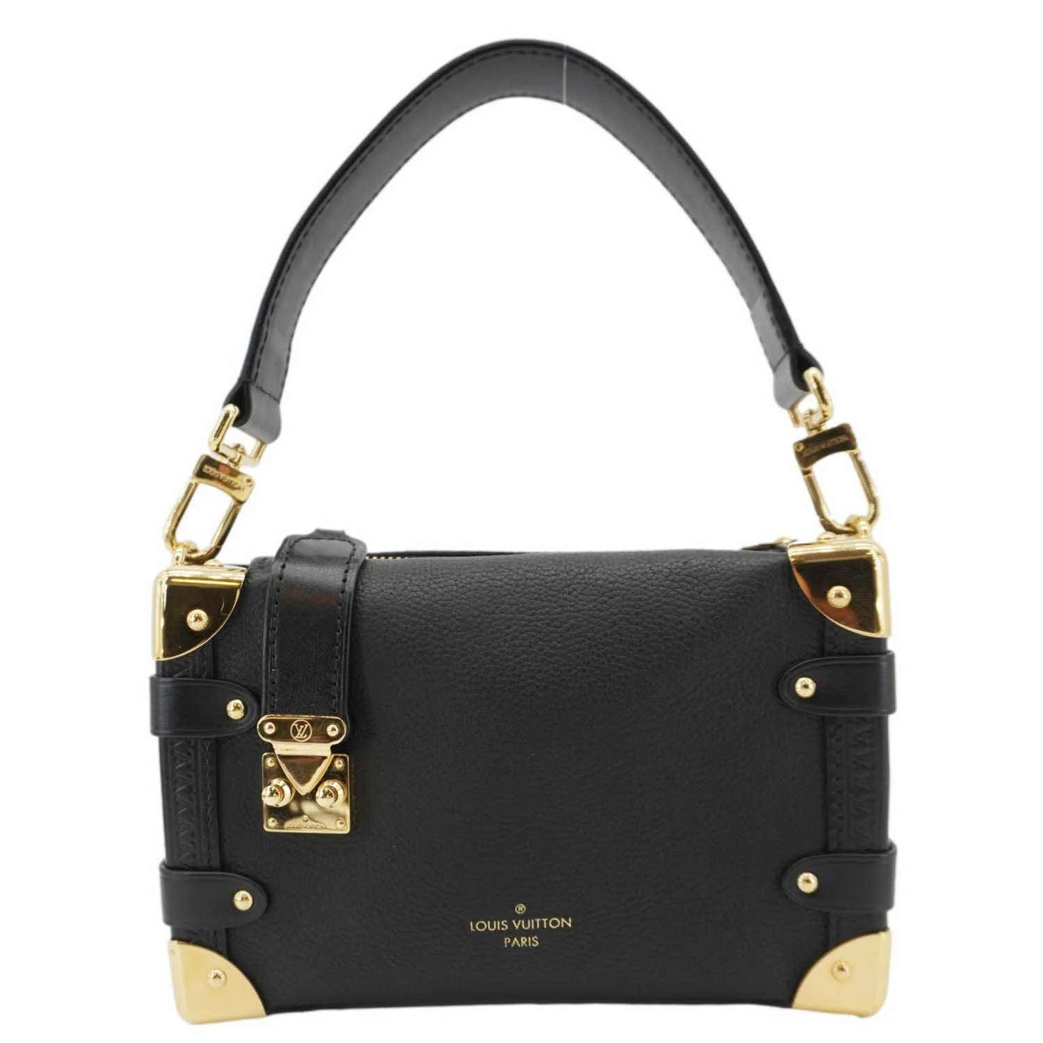 LOUIS VUITTON Side Trunk Leather Tote Bag Black - Image 4